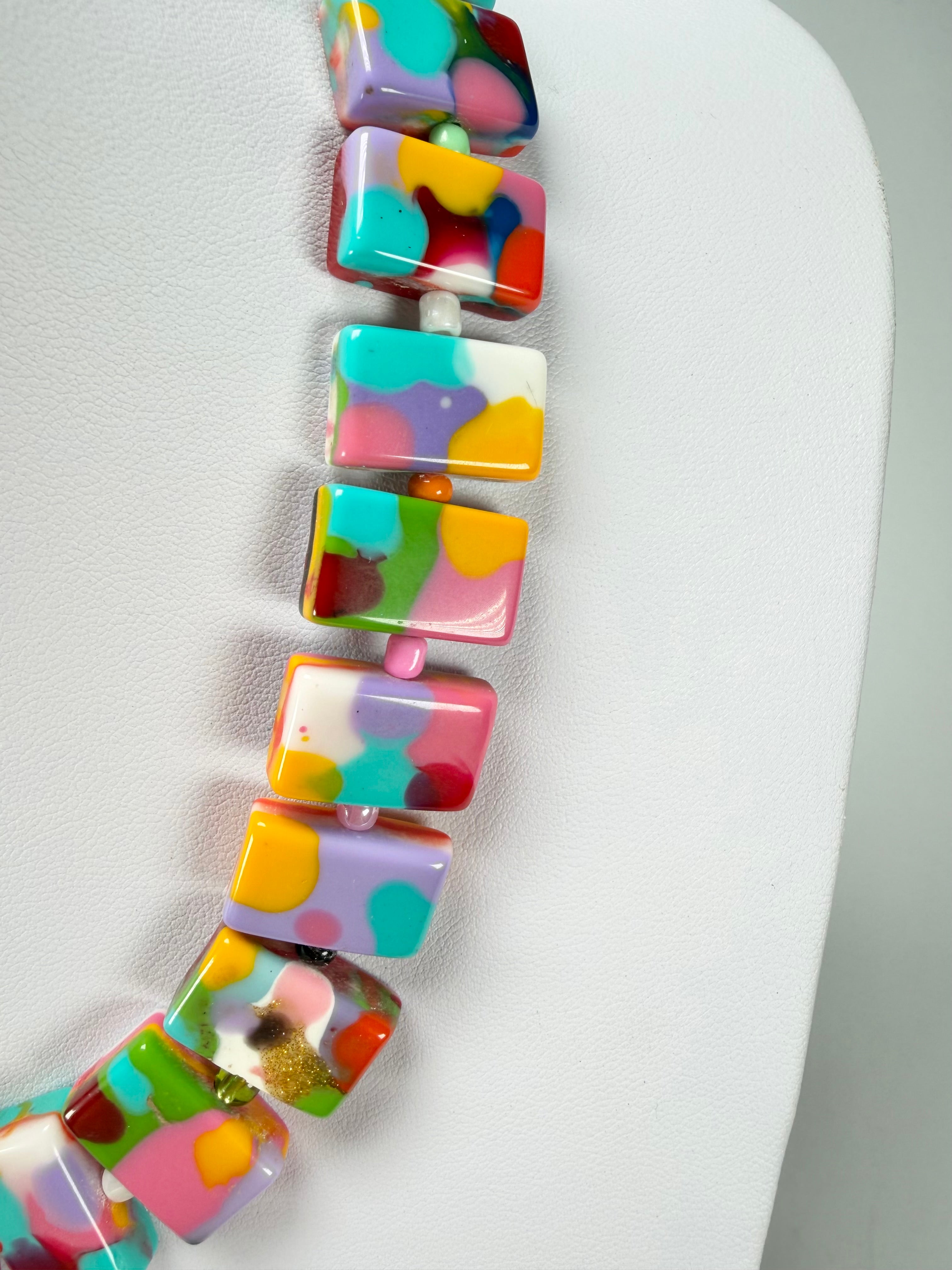 Jackie Brazil "Romeo" Kandinsky Linked Rectangle Beads Necklace ( N0034 )