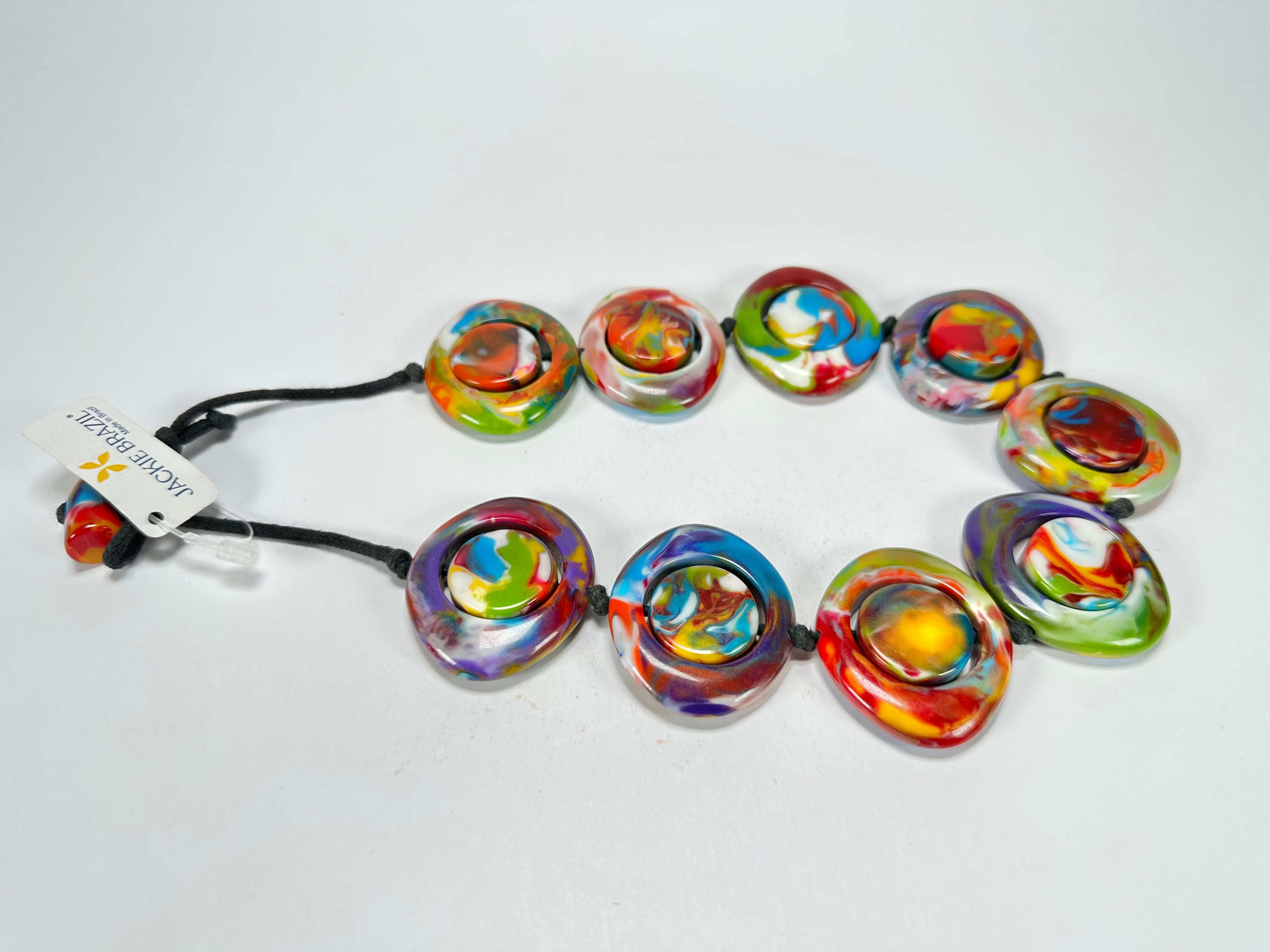 Jackie Brazil "Saturn" Kandinsky Disk and Cylinder On String Short 50cm Necklace ( N0060 )