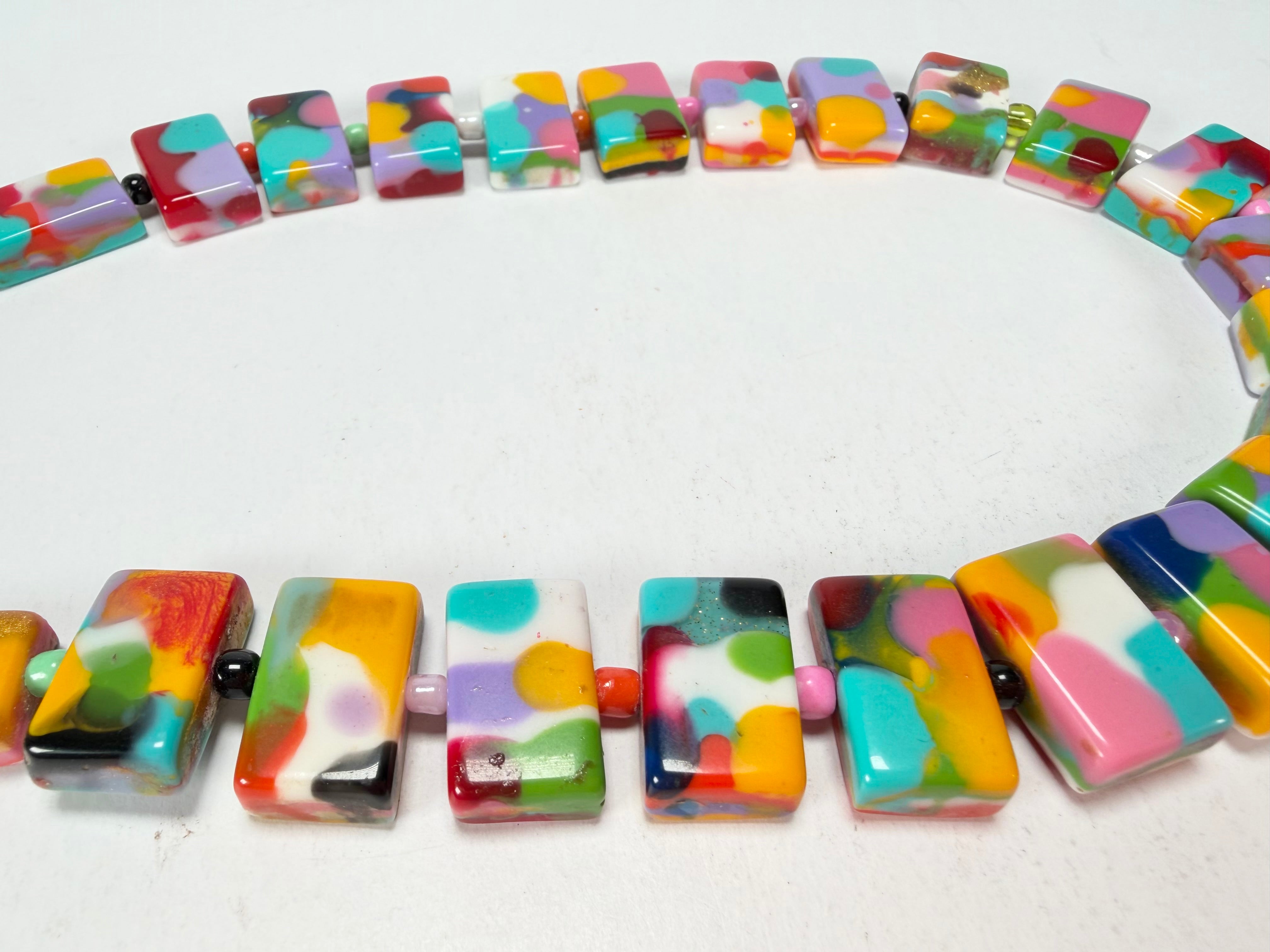 Jackie Brazil "Romeo" Kandinsky Linked Rectangle Beads Necklace ( N0034 )