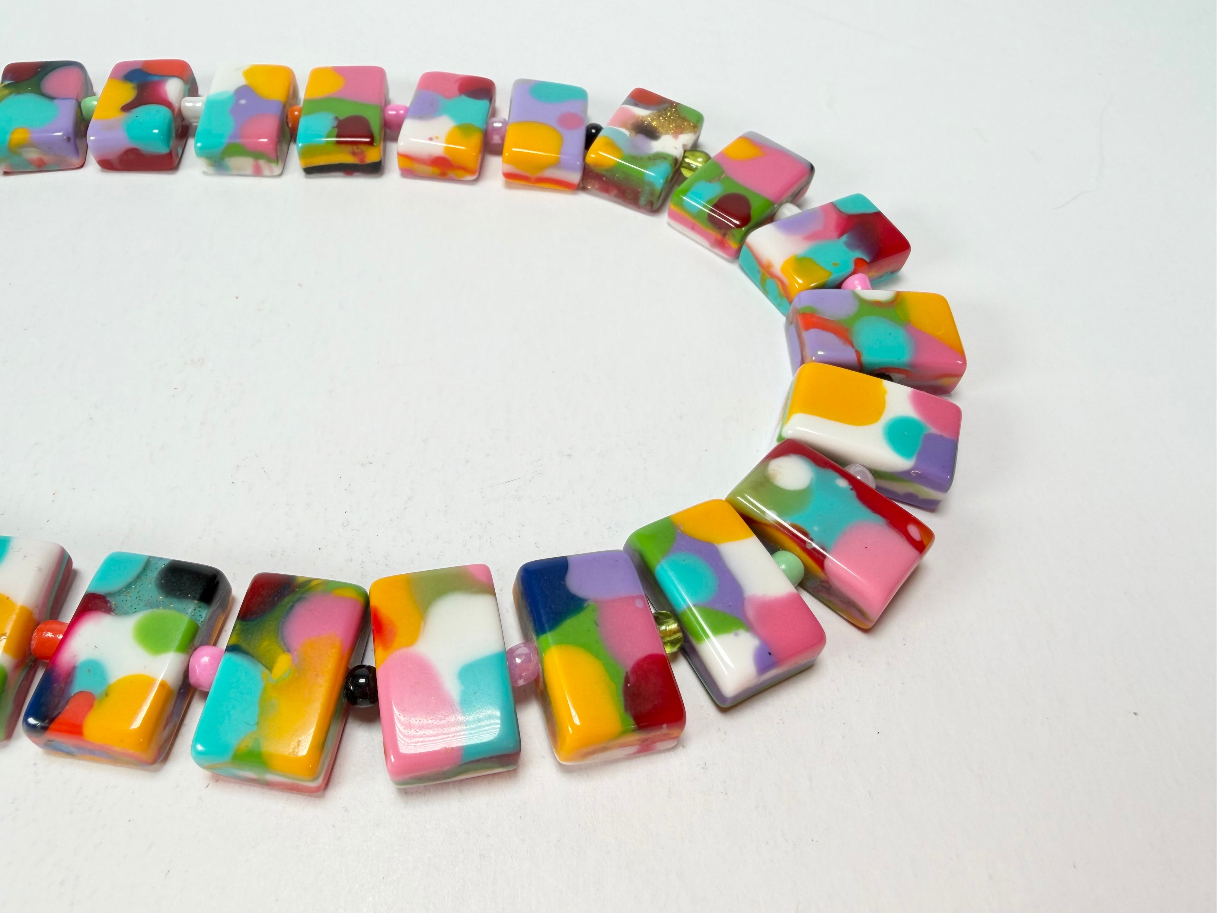 Jackie Brazil "Romeo" Kandinsky Linked Rectangle Beads Necklace ( N0034 )