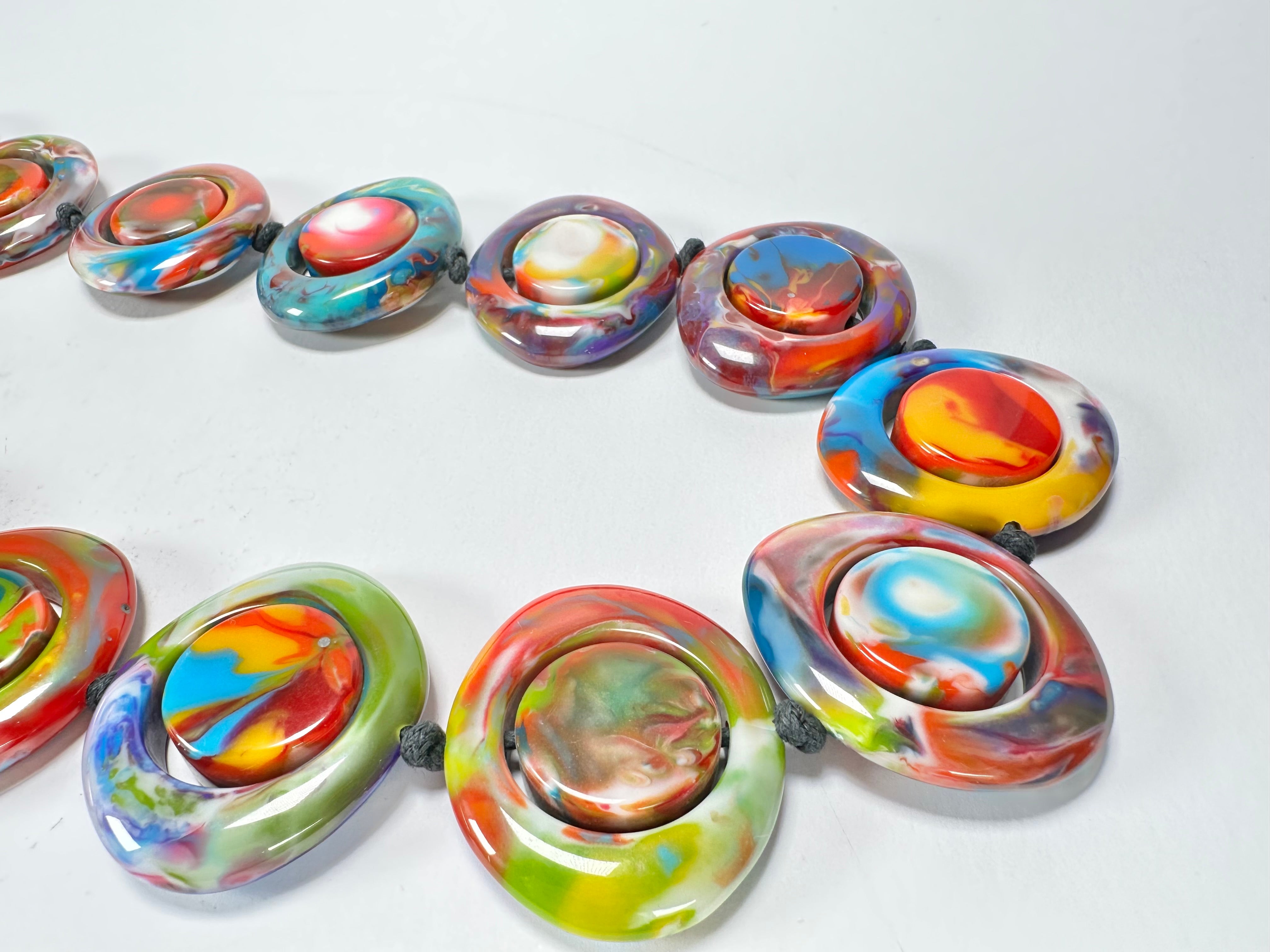 Jackie Brazil "Saturn" Kandinsky Disc & Cylinder Long 75cm Necklace ( N0065 )