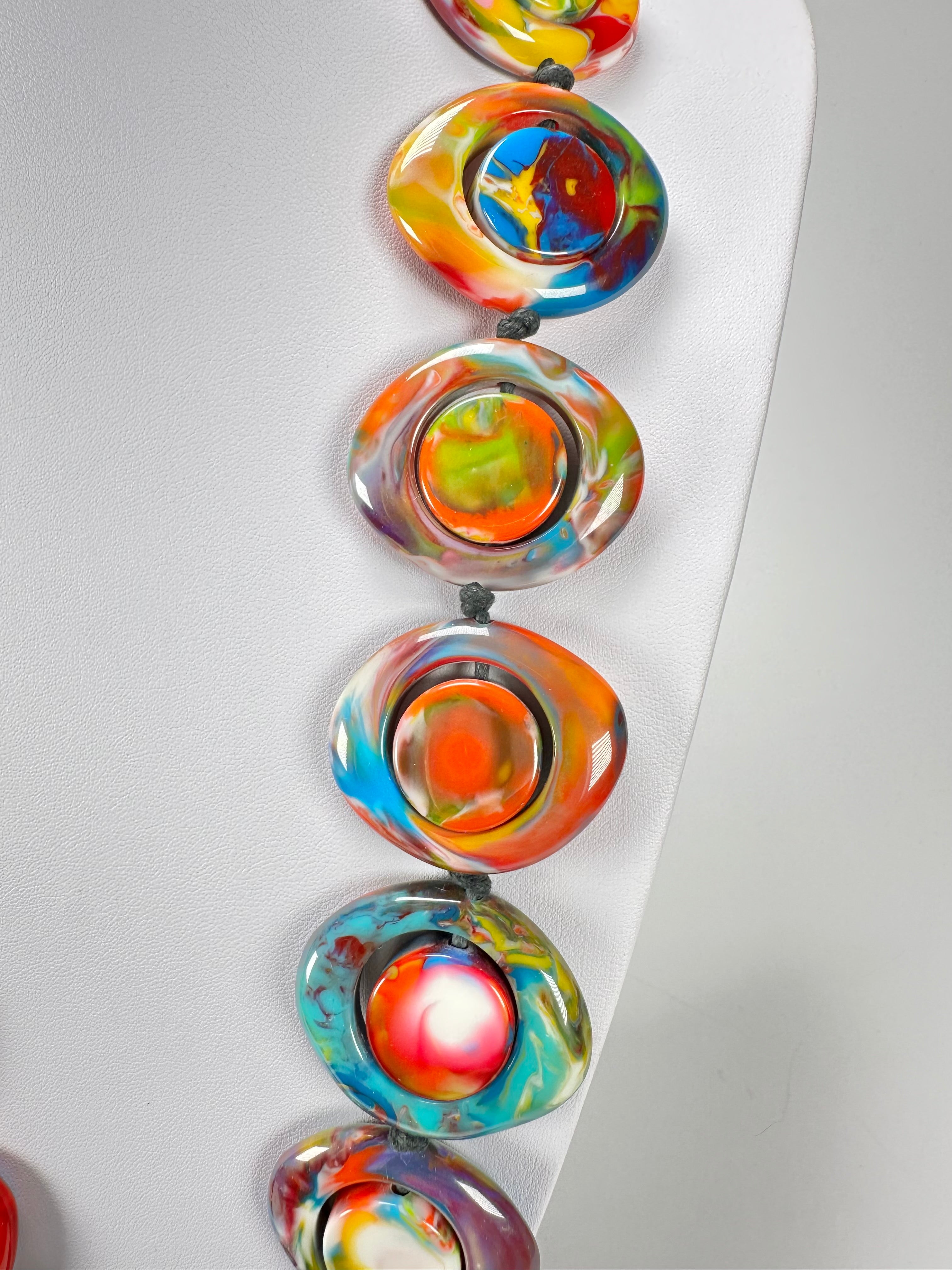 Jackie Brazil "Saturn" Kandinsky Disc & Cylinder Long 75cm Necklace ( N0065 )