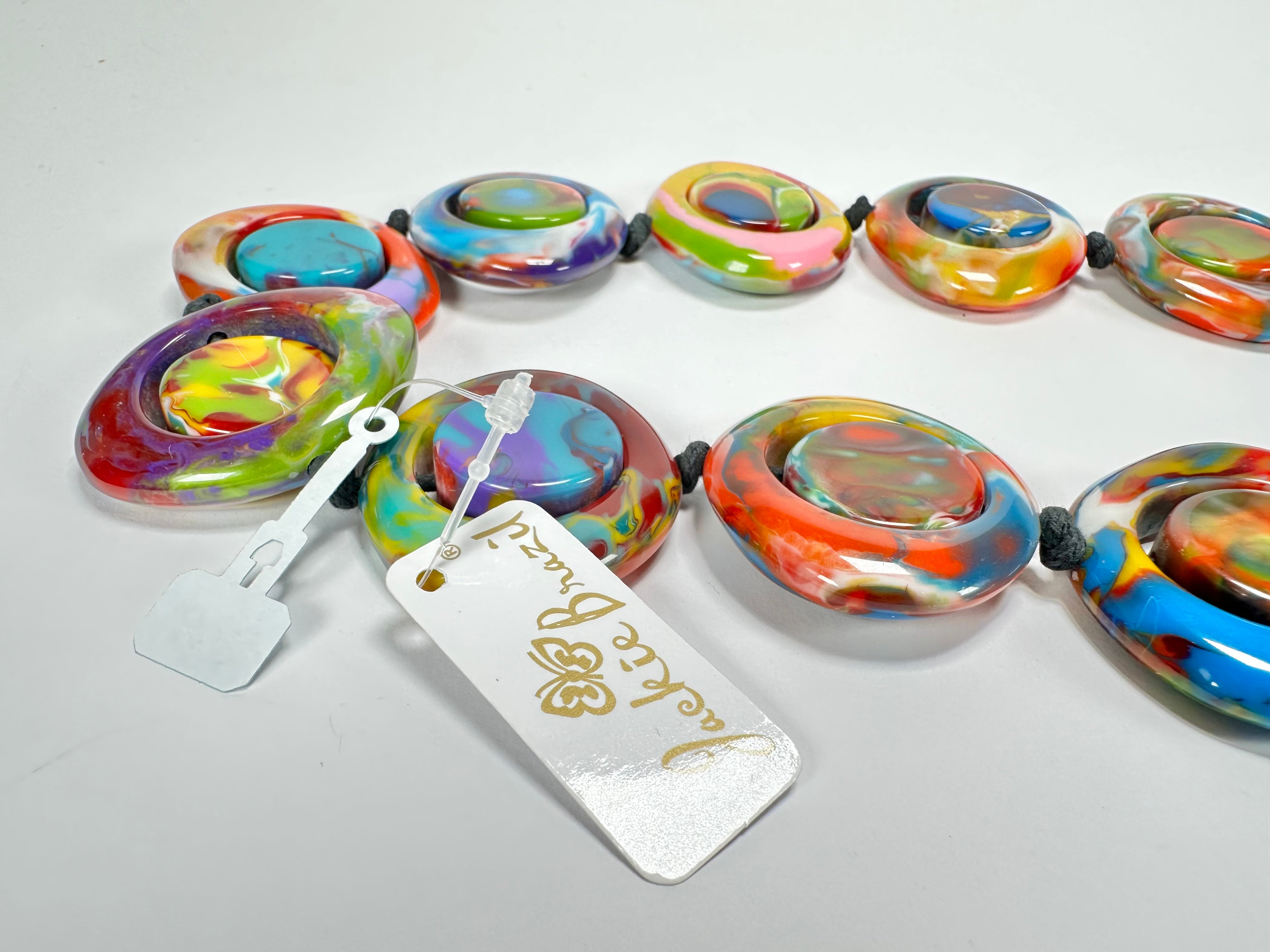 Jackie Brazil "Saturn" Kandinsky Disc & Cylinder Long 75cm Necklace ( N0065 )