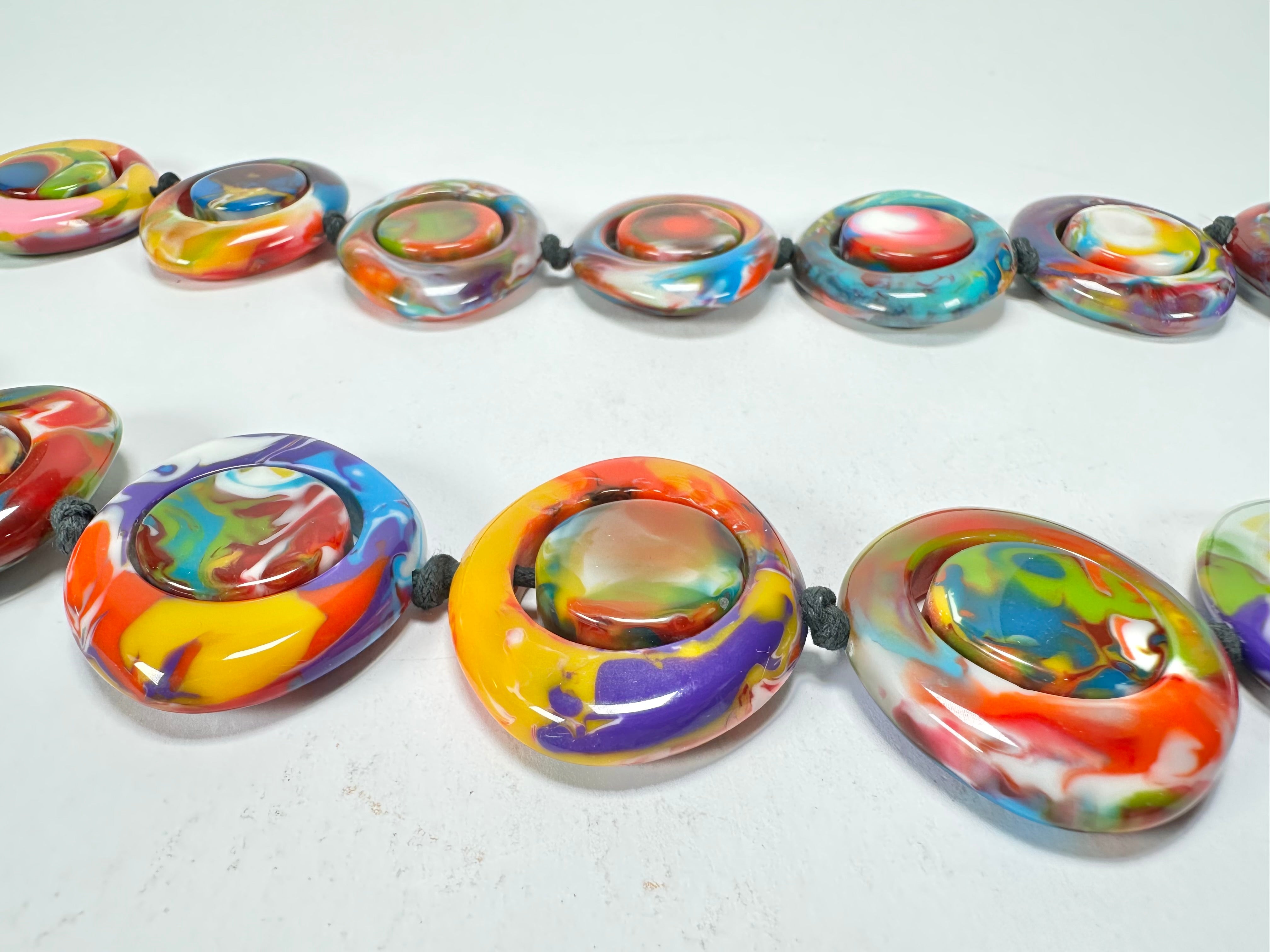 Jackie Brazil "Saturn" Kandinsky Disc & Cylinder Long 75cm Necklace ( N0065 )