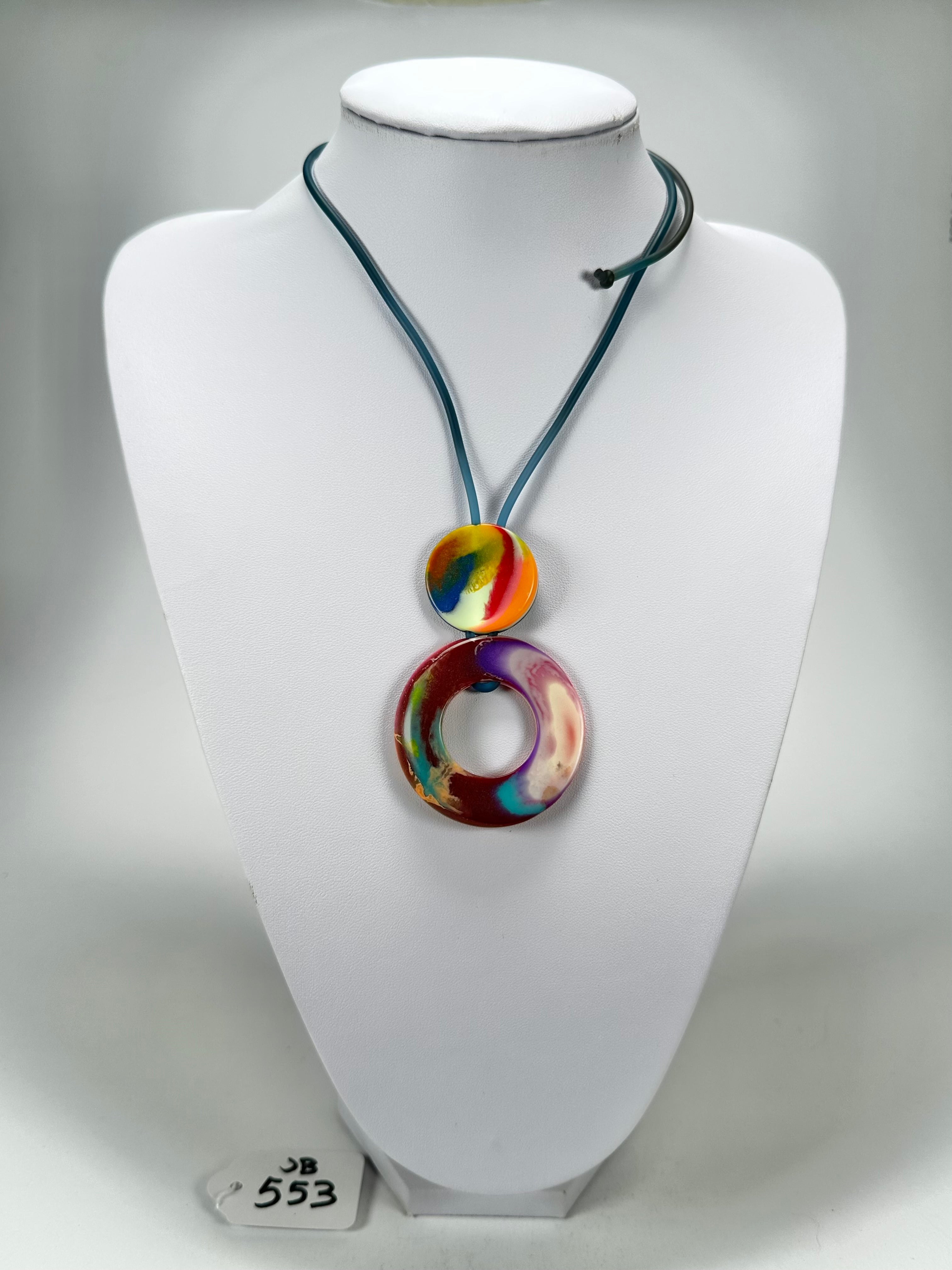 Jackie Brazil "Baby" Kandinsky Tropicalia Disc On Rubber Cord Resin Necklace ( N2364 )