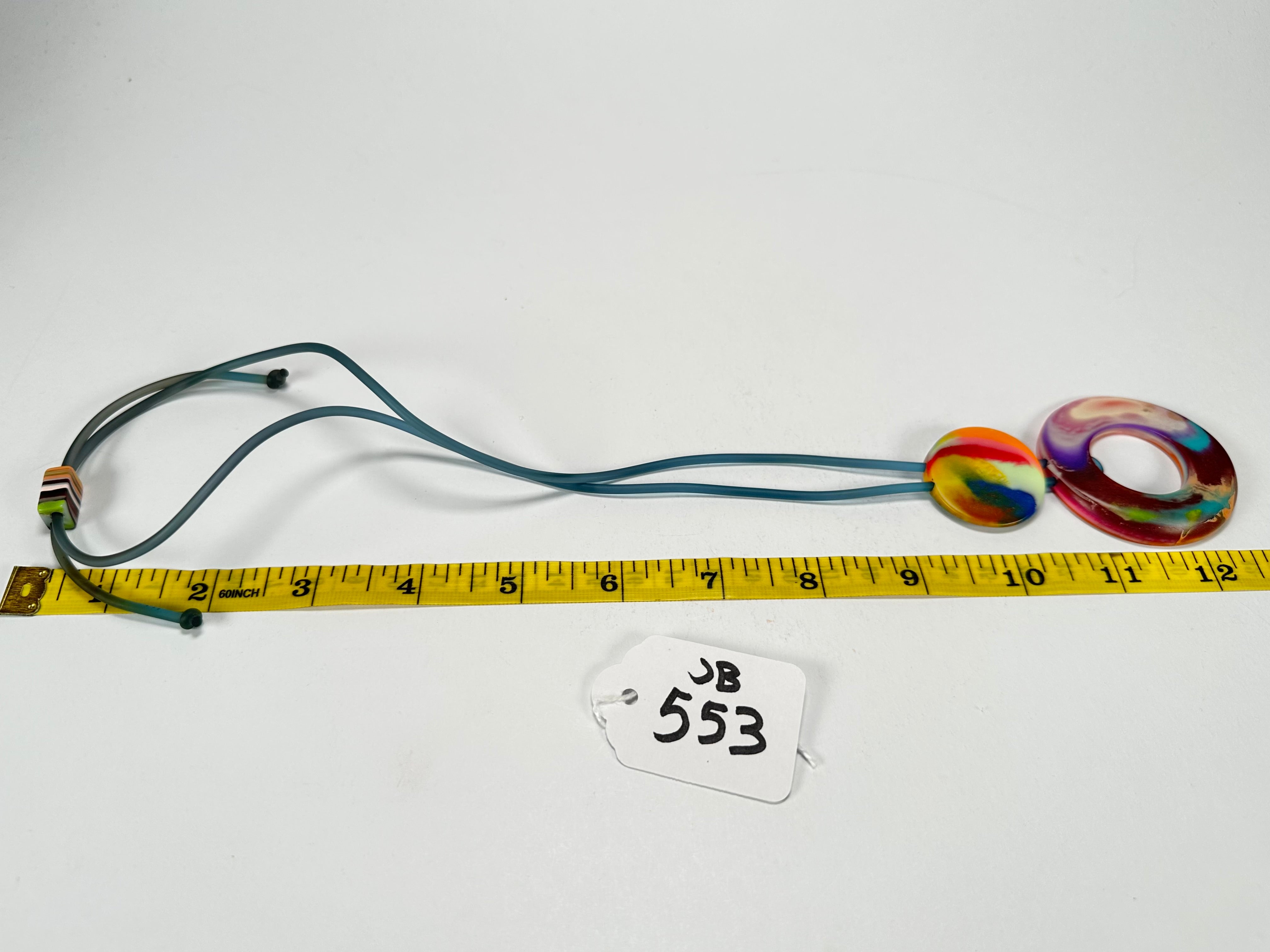 Jackie Brazil "Baby" Kandinsky Tropicalia Disc On Rubber Cord Resin Necklace ( N2364 )