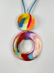 Jackie Brazil "Baby" Kandinsky Tropicalia Disc On Rubber Cord Resin Necklace ( N2364 )
