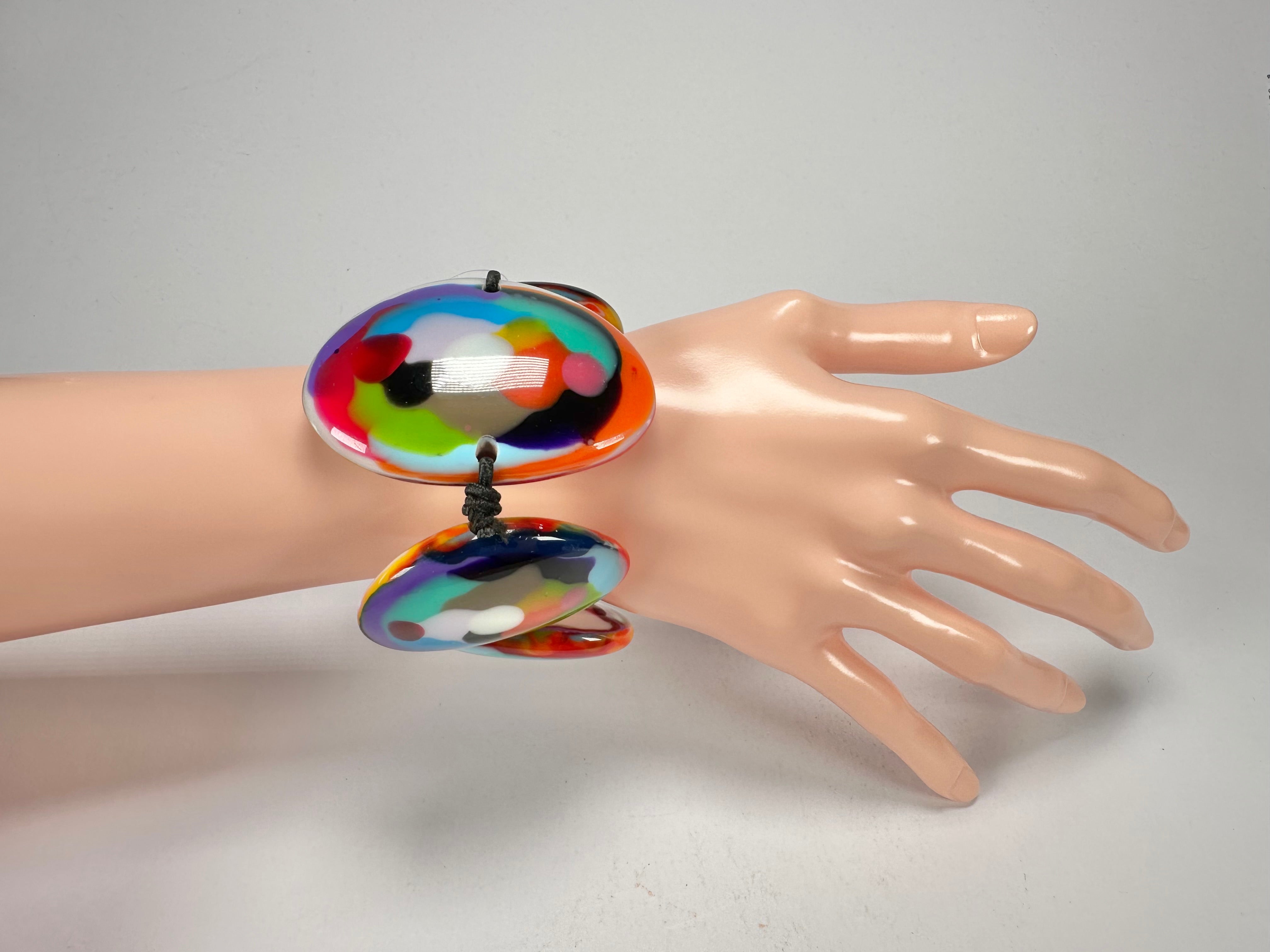 Jackie Brazil "Riverstones" Kandinsky Large Flat Stones On Elastic Bracelet ( B3716 )