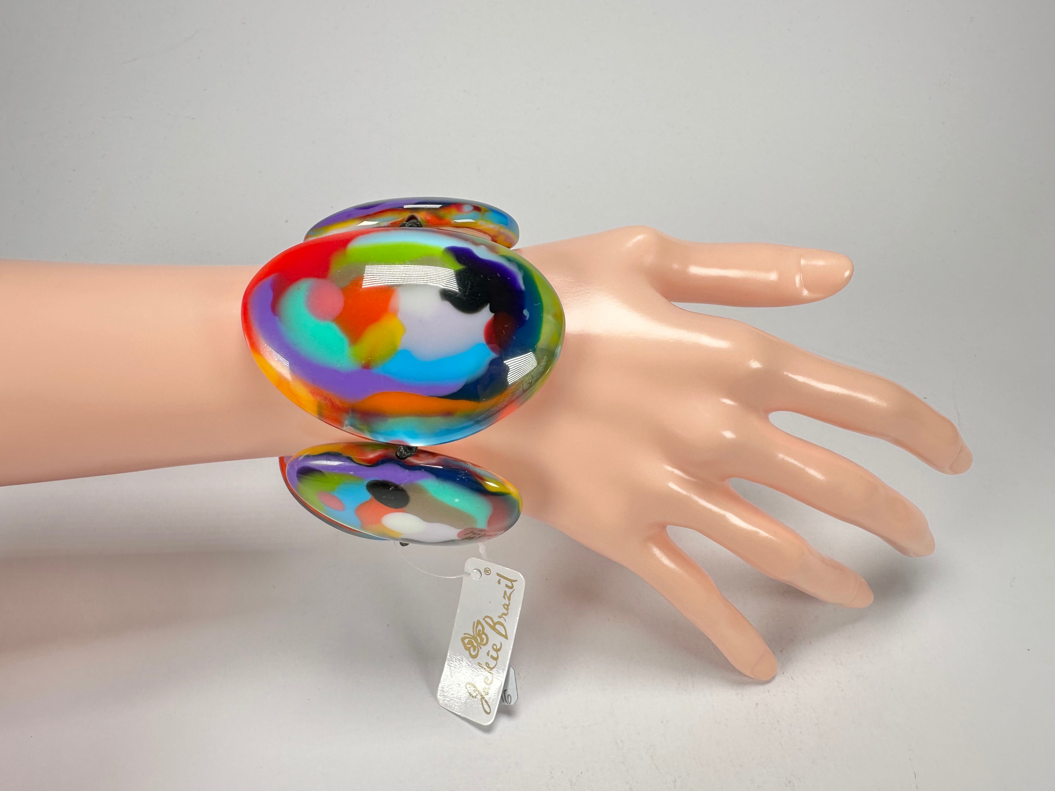 Jackie Brazil "Riverstones" Kandinsky Large Flat Stones On Elastic Bracelet ( B3716 )