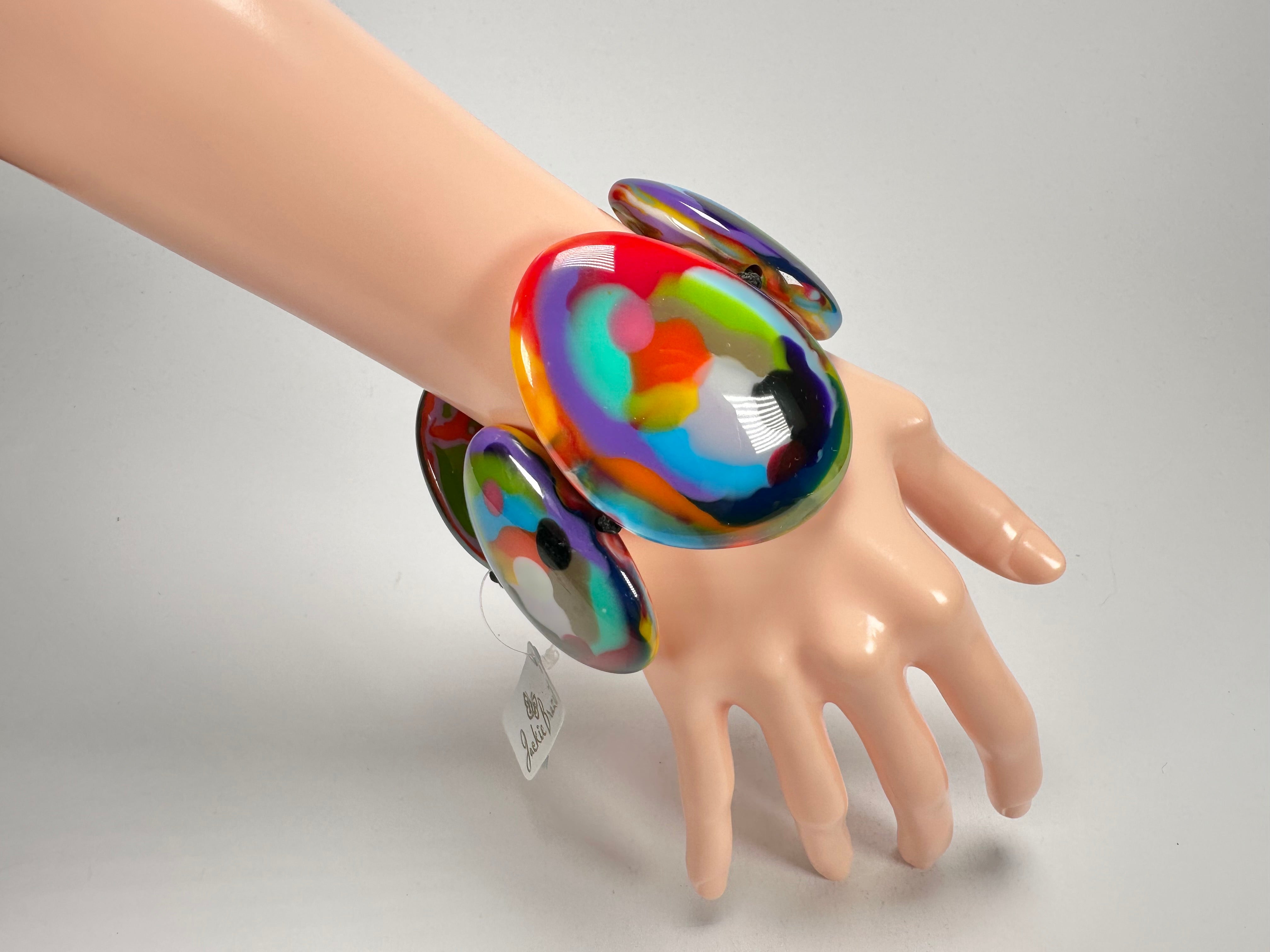 Jackie Brazil "Riverstones" Kandinsky Large Flat Stones On Elastic Bracelet ( B3716 )