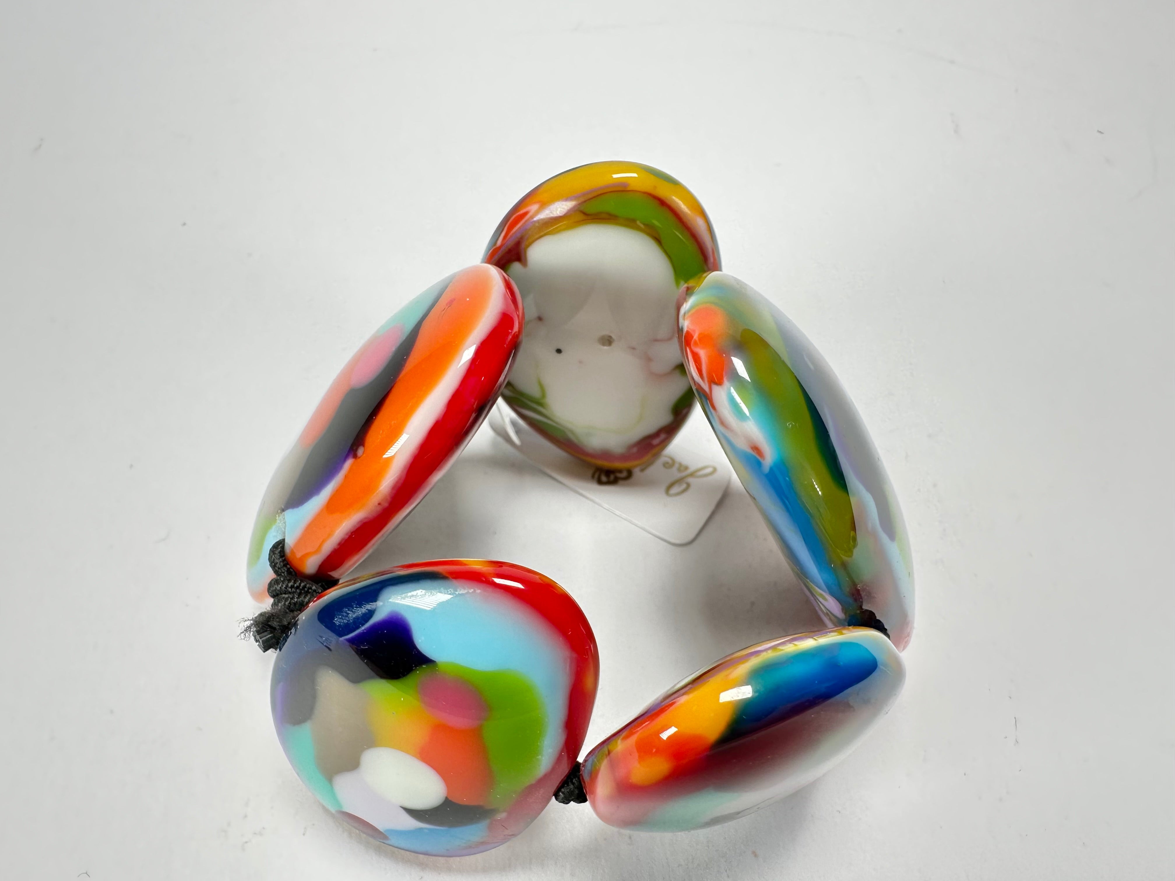 Jackie Brazil "Riverstones" Kandinsky Large Flat Stones On Elastic Bracelet ( B3716 )