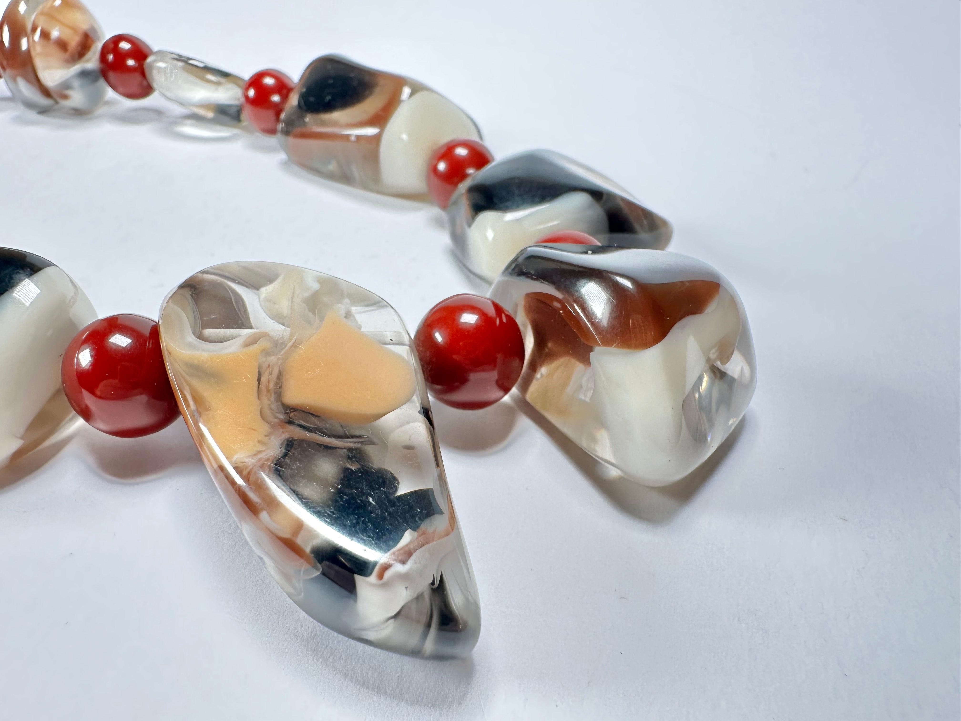 Jackie Brazil "Vesubio" Brown Marble Large Beads & Stones Necklace ( N1616 )