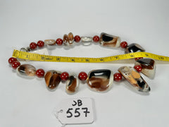 Jackie Brazil "Vesubio" Brown Marble Large Beads & Stones Necklace ( N1616 )