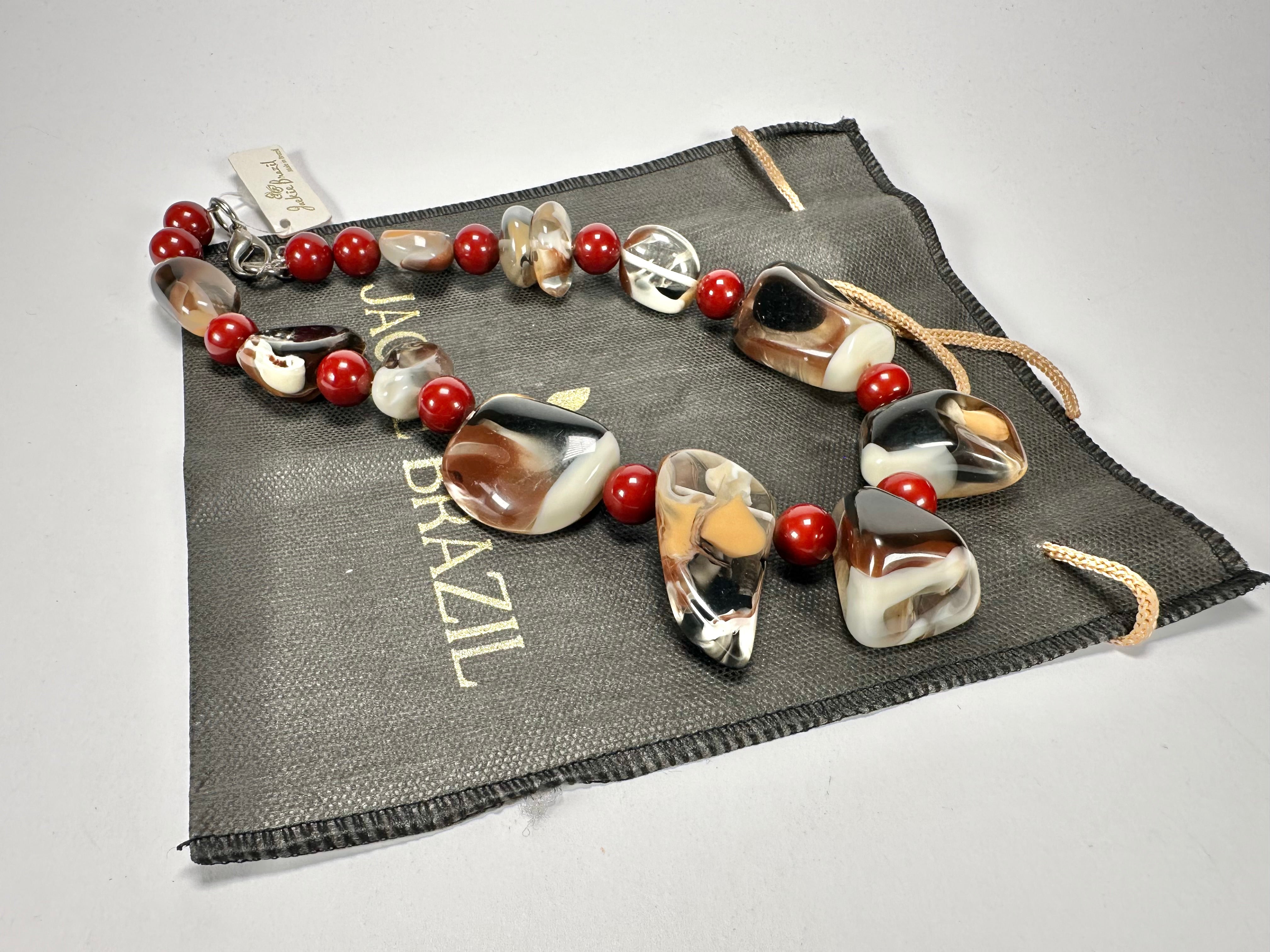 Jackie Brazil "Vesubio" Brown Marble Large Beads & Stones Necklace ( N1616 )