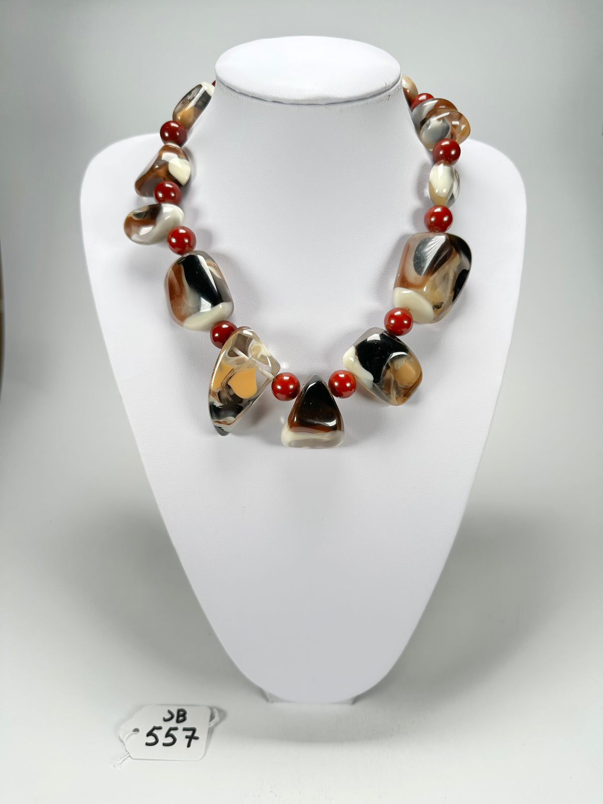 Jackie Brazil "Vesubio" Brown Marble Large Beads & Stones Necklace ( N1616 )