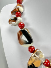 Jackie Brazil "Vesubio" Brown Marble Large Beads & Stones Necklace ( N1616 )