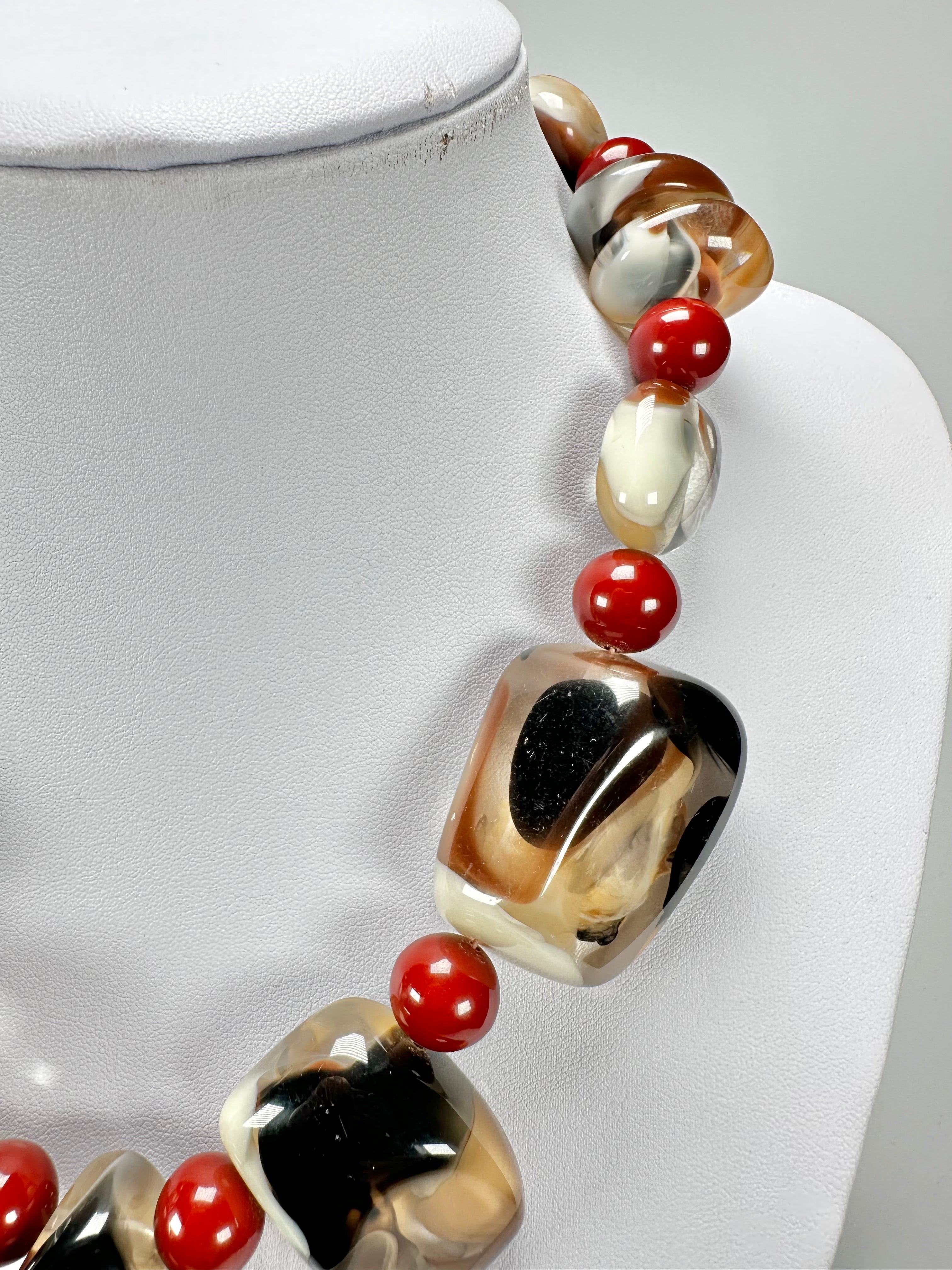 Jackie Brazil "Vesubio" Brown Marble Large Beads & Stones Necklace ( N1616 )