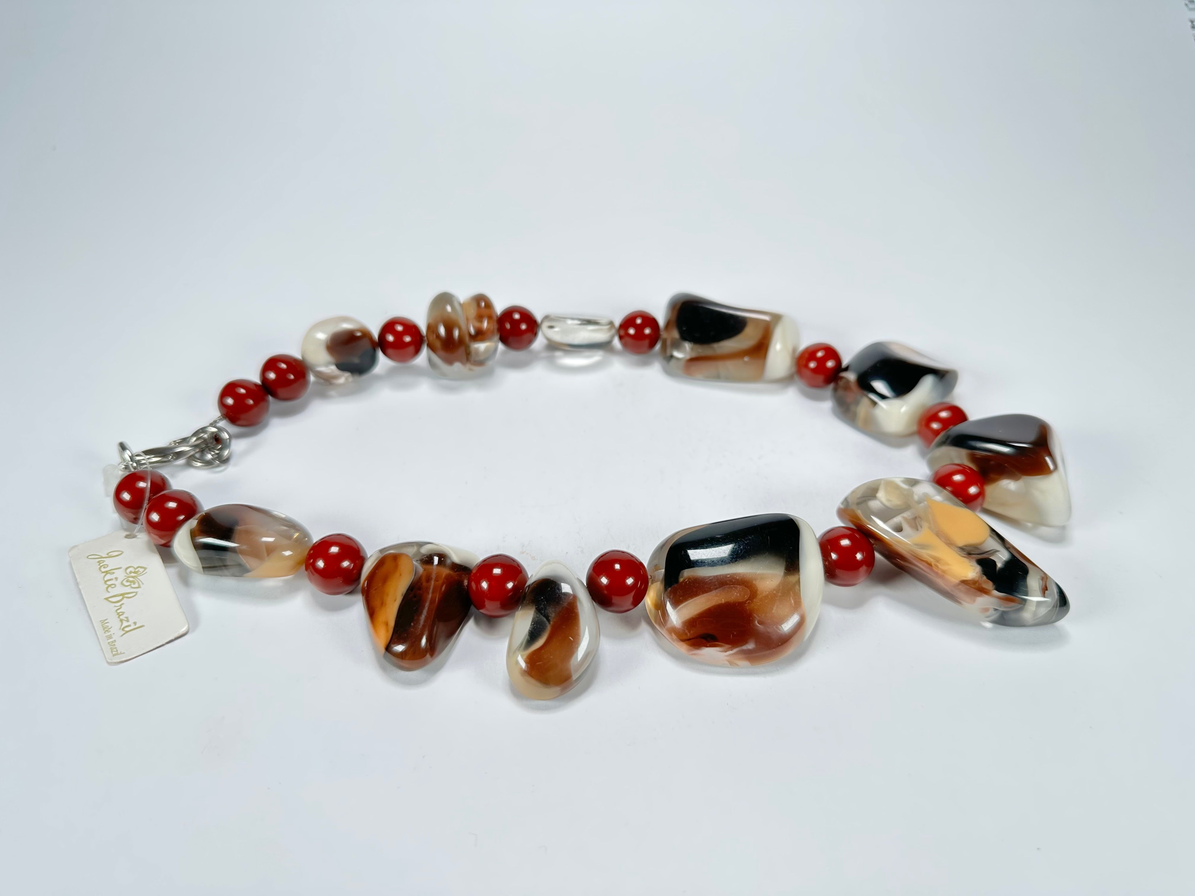 Jackie Brazil "Vesubio" Brown Marble Large Beads & Stones Necklace ( N1616 )