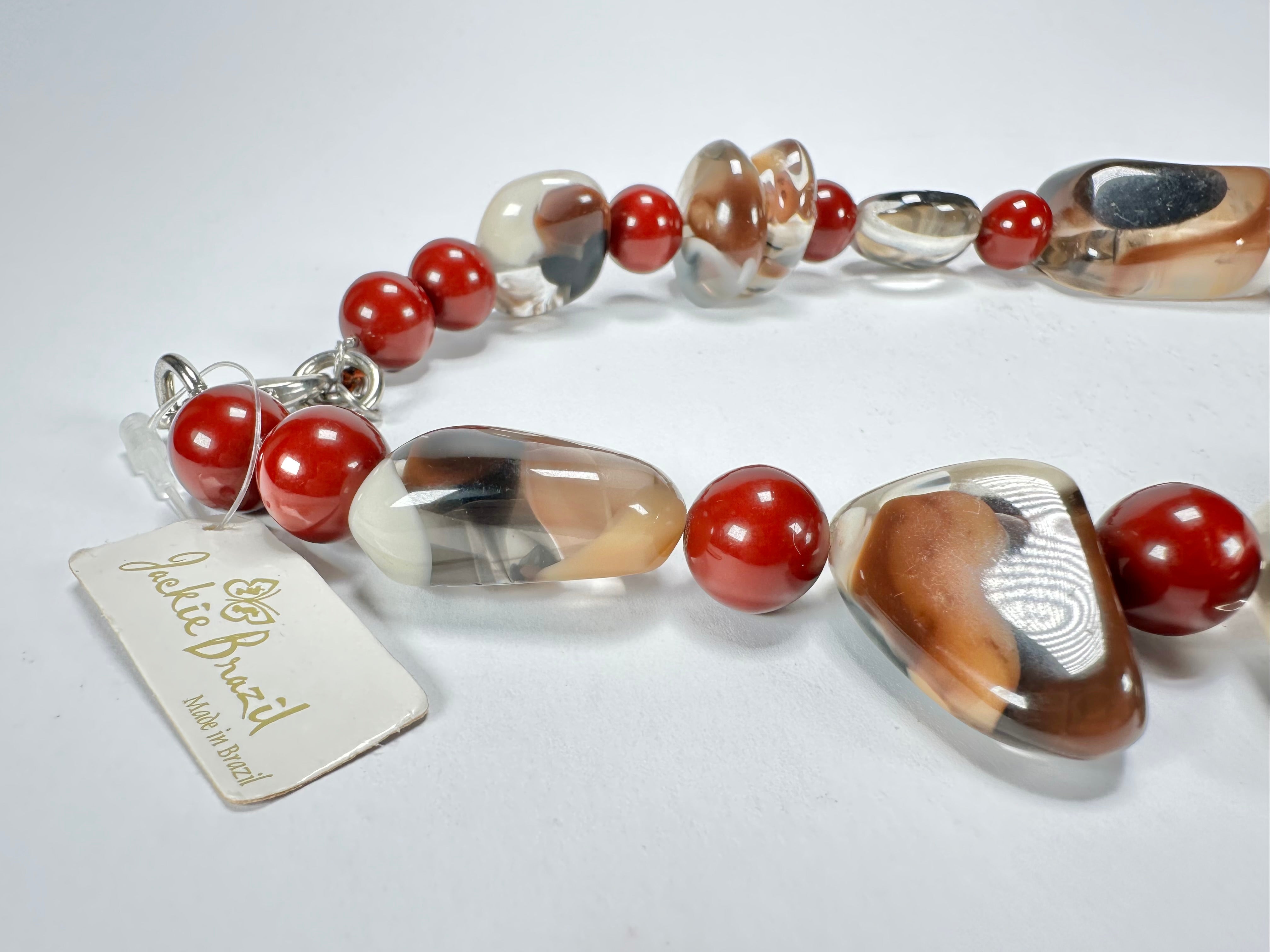 Jackie Brazil "Vesubio" Brown Marble Large Beads & Stones Necklace ( N1616 )