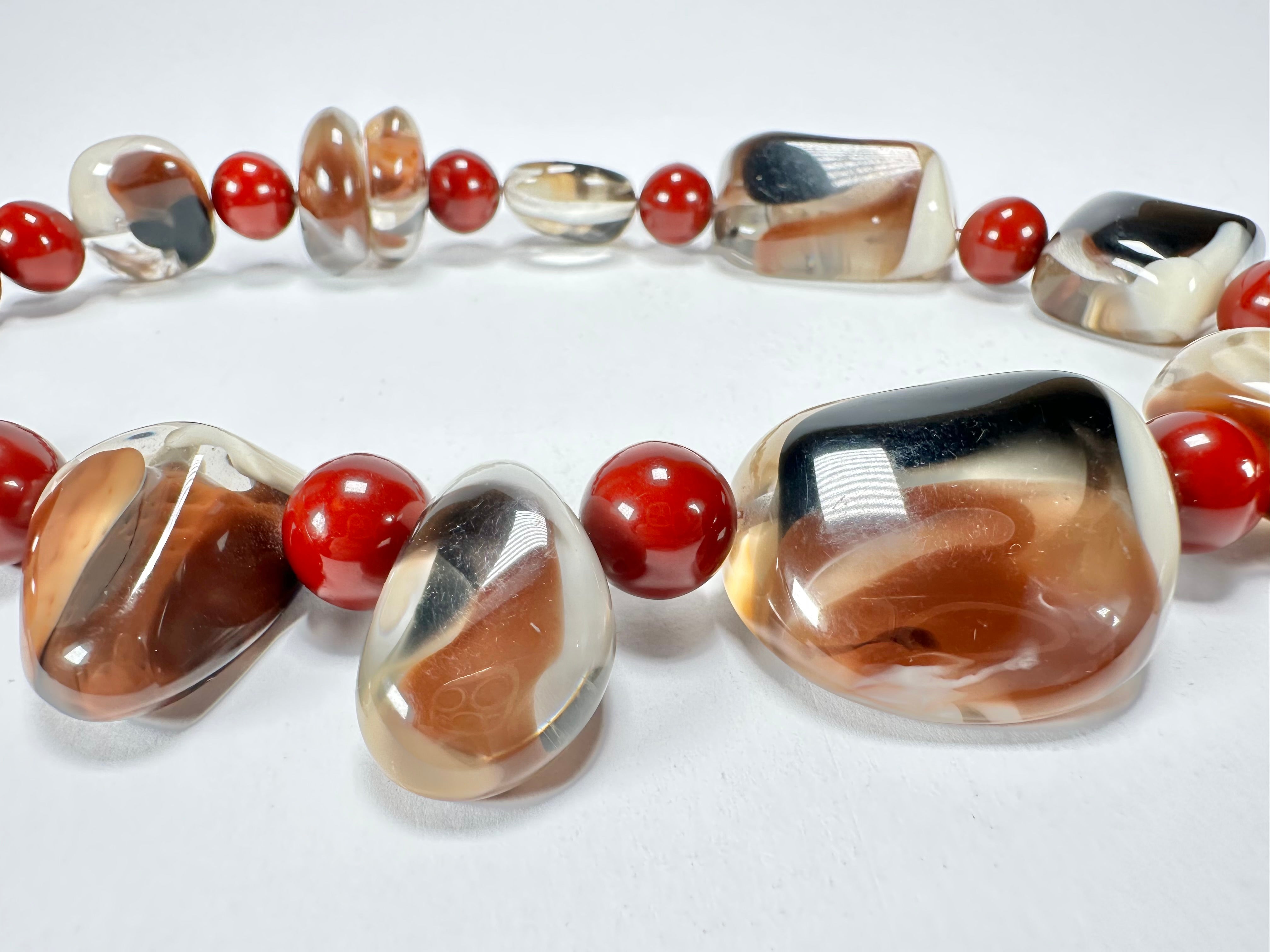 Jackie Brazil "Vesubio" Brown Marble Large Beads & Stones Necklace ( N1616 )