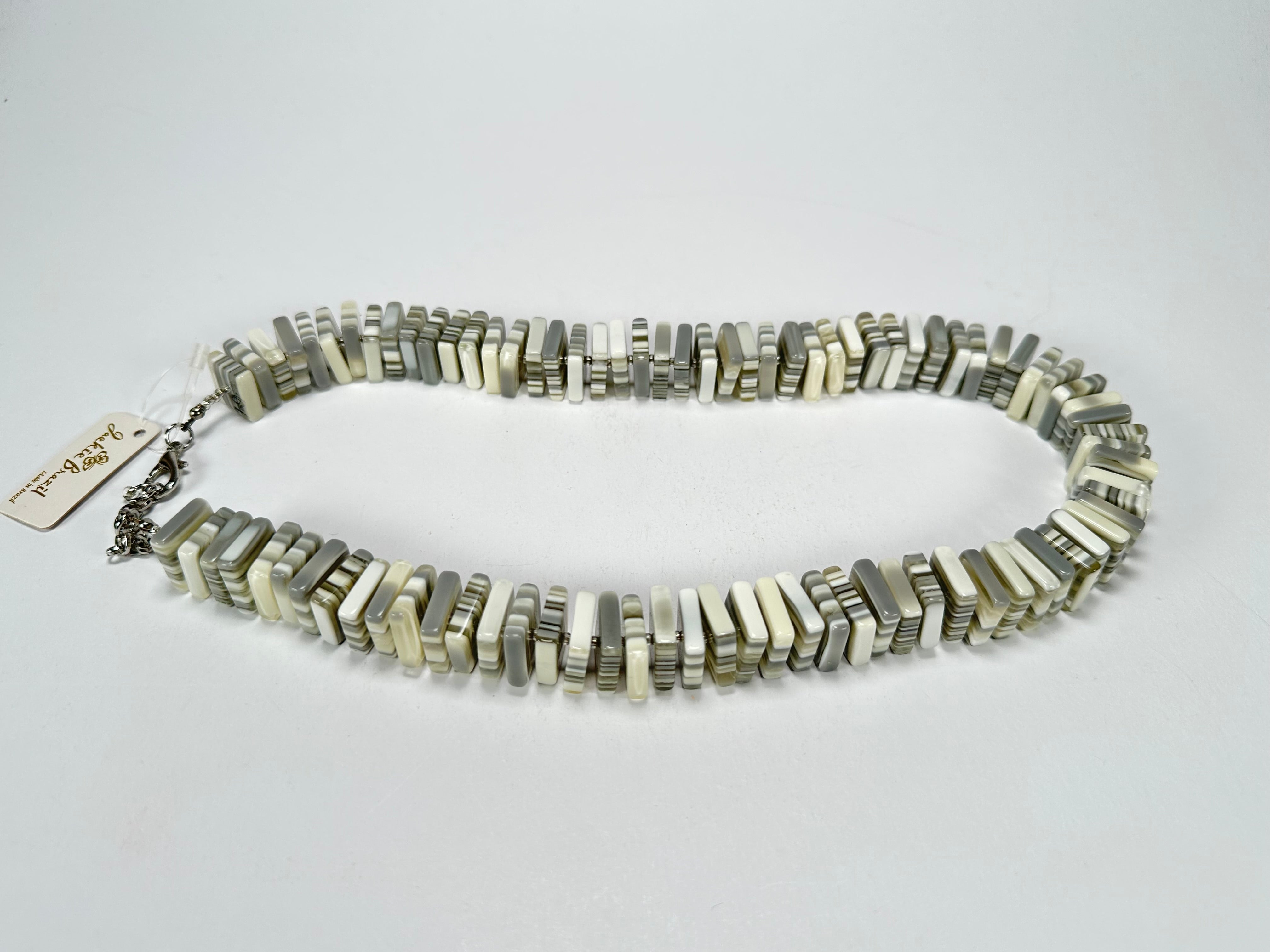 Jackie Brazil "Patricia" Liquorice Squares & Beads Spring Cream Mix 55cm Necklace ( N0025 )
