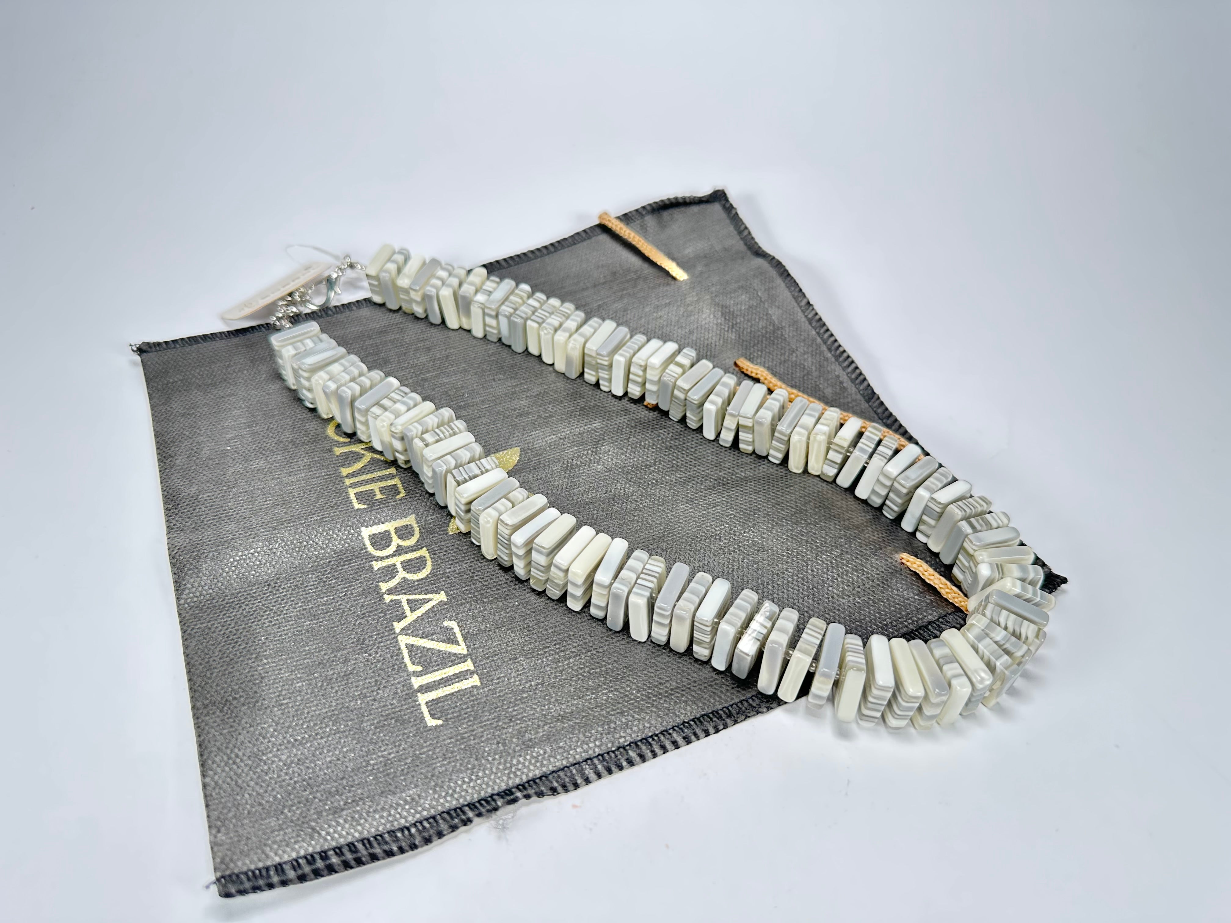 Jackie Brazil "Patricia" Liquorice Squares & Beads Spring Cream Mix 55cm Necklace ( N0025 )