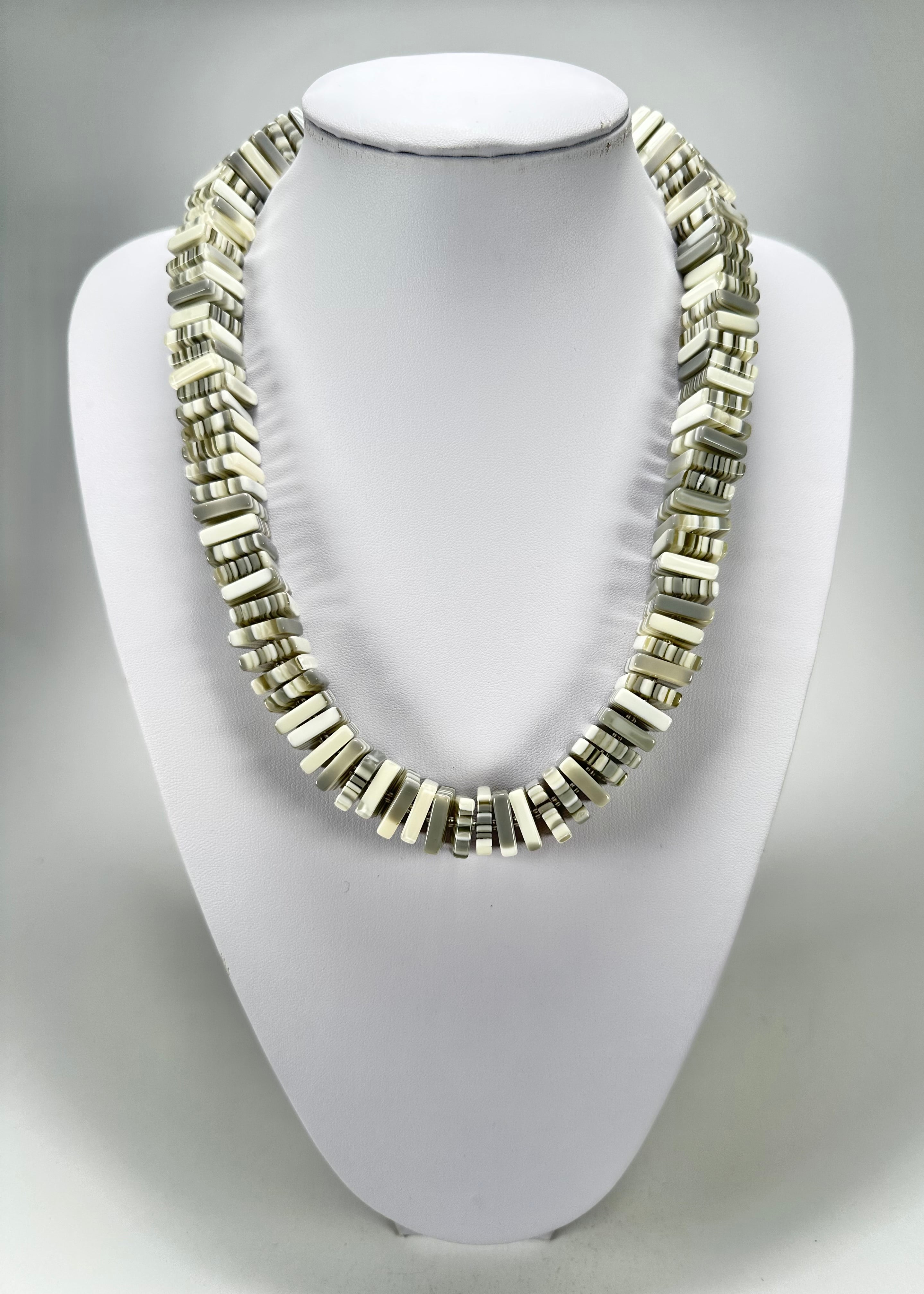 Jackie Brazil "Patricia" Liquorice Squares & Beads Spring Cream Mix 55cm Necklace ( N0025 )