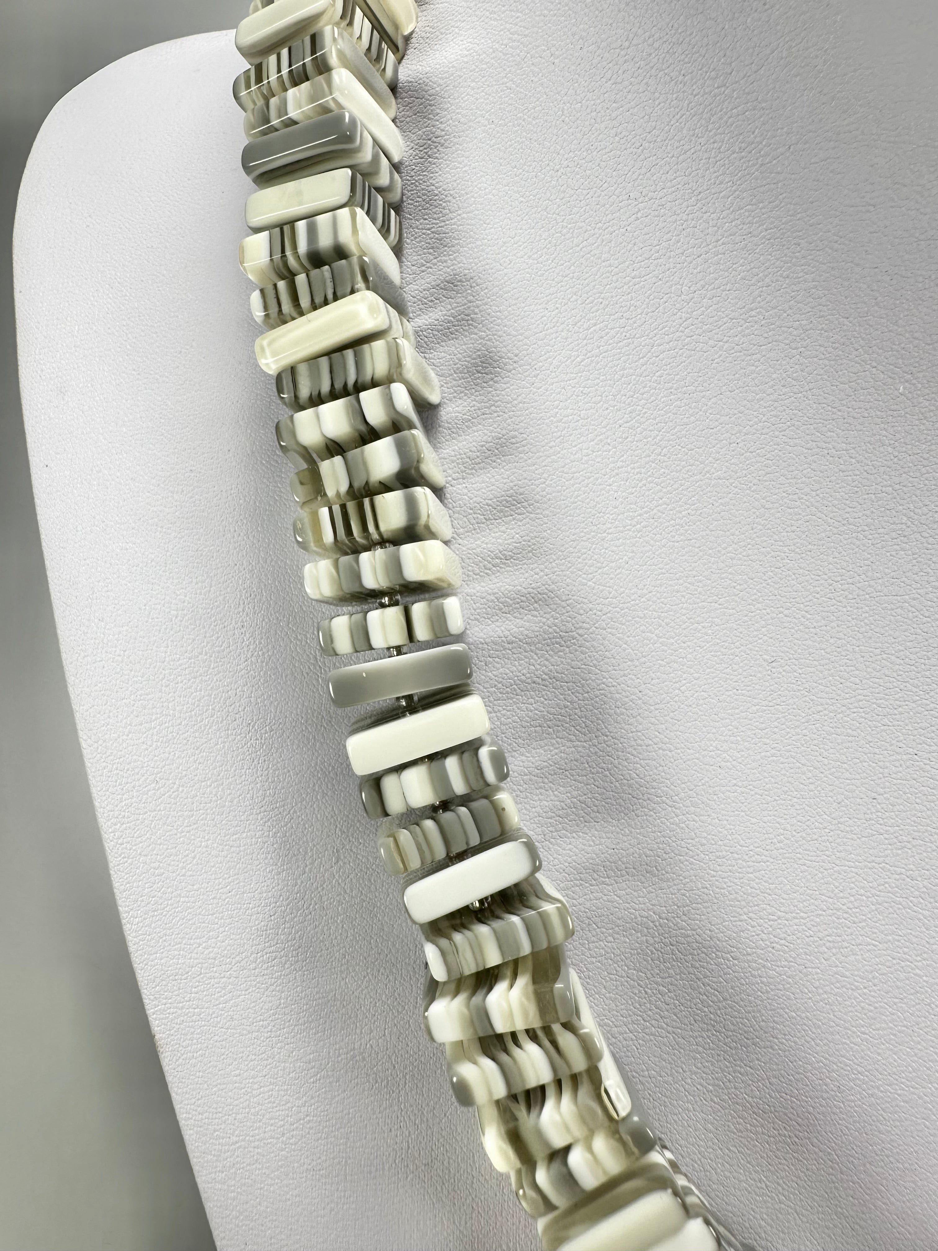 Jackie Brazil "Patricia" Liquorice Squares & Beads Spring Cream Mix 55cm Necklace ( N0025 )