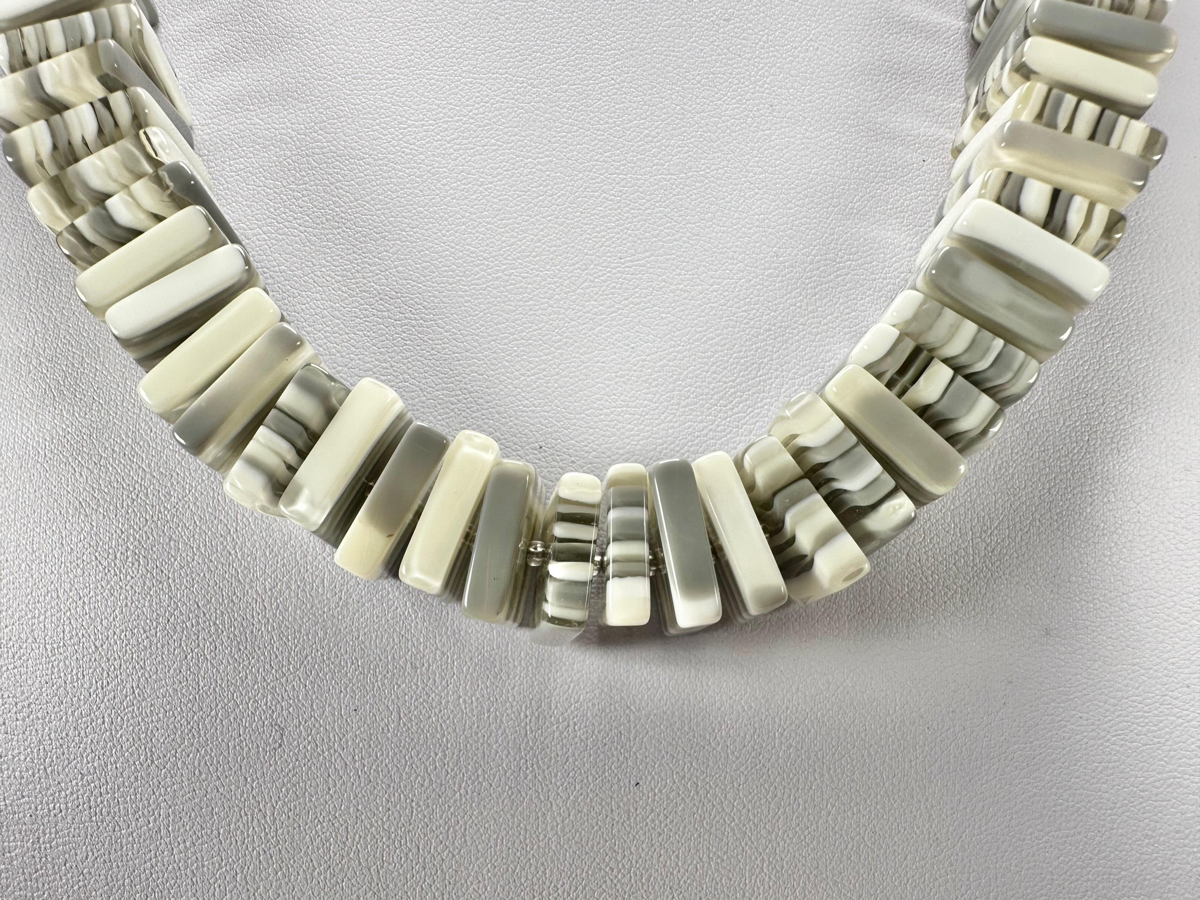 Jackie Brazil "Patricia" Liquorice Squares & Beads Spring Cream Mix 55cm Necklace ( N0025 )