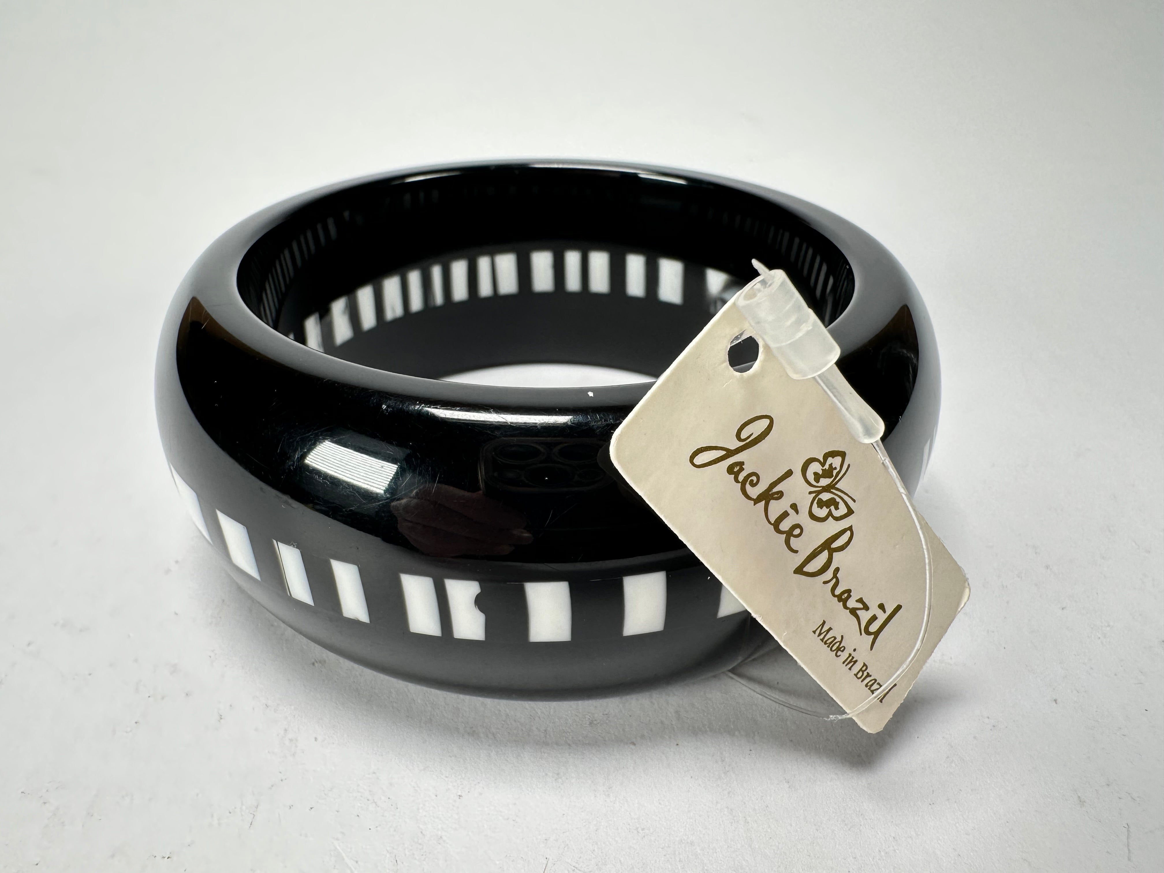 Jackie Brazil "Bar Code" Black & White Solid Round 3.4cm Bangle ( B2162 )