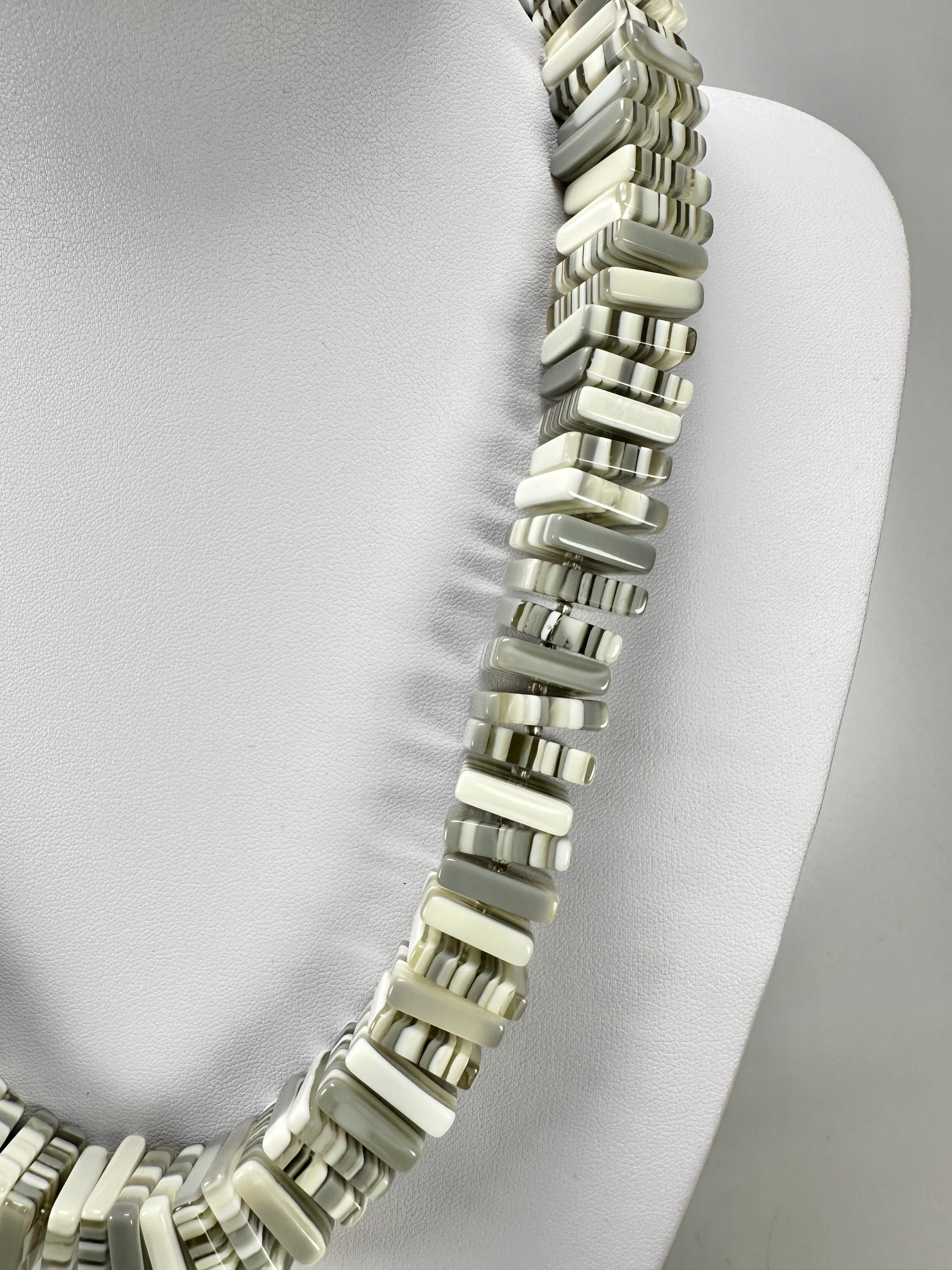 Jackie Brazil "Patricia" Liquorice Squares & Beads Spring Cream Mix 55cm Necklace ( N0025 )