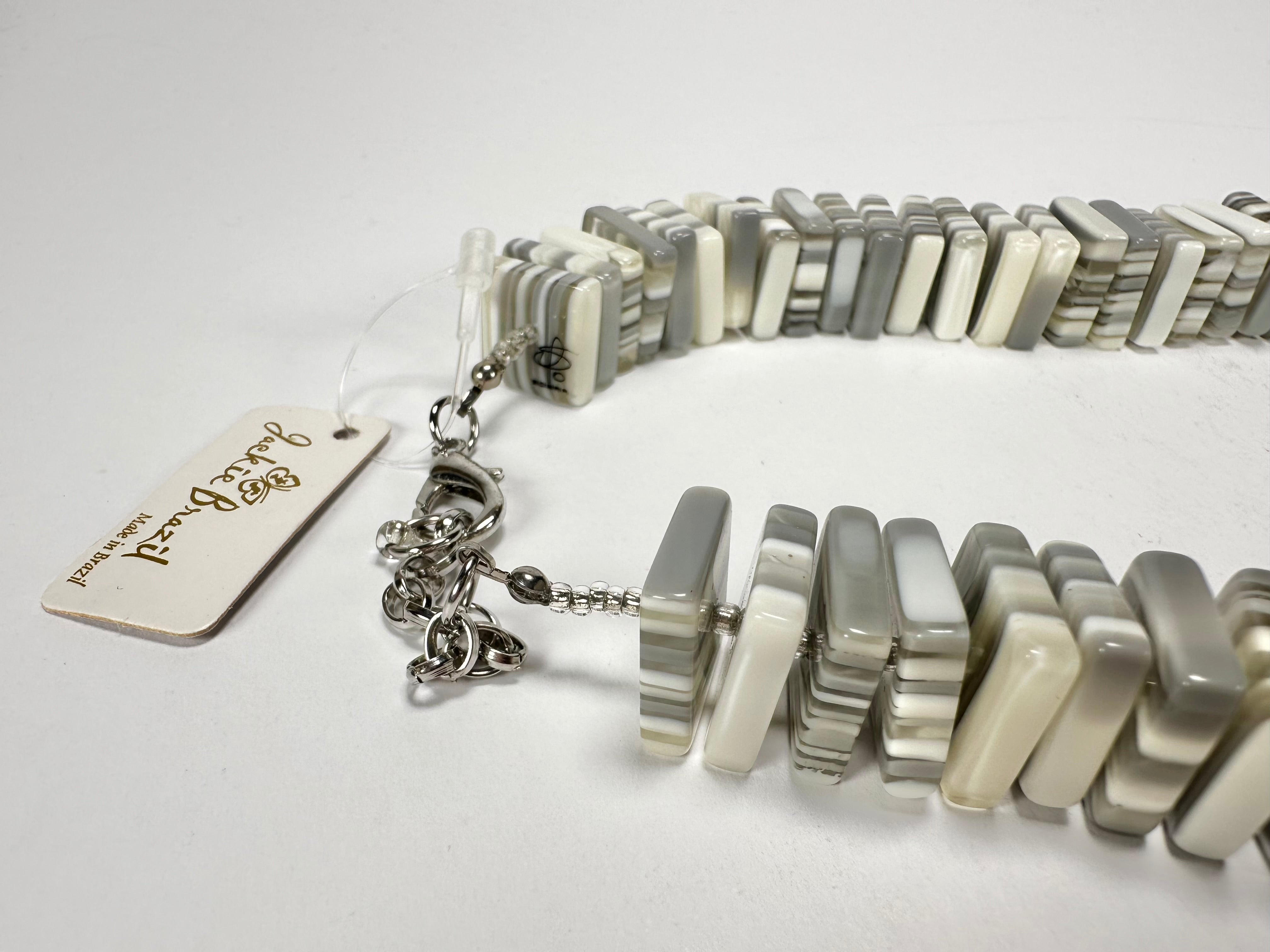 Jackie Brazil "Patricia" Liquorice Squares & Beads Spring Cream Mix 55cm Necklace ( N0025 )