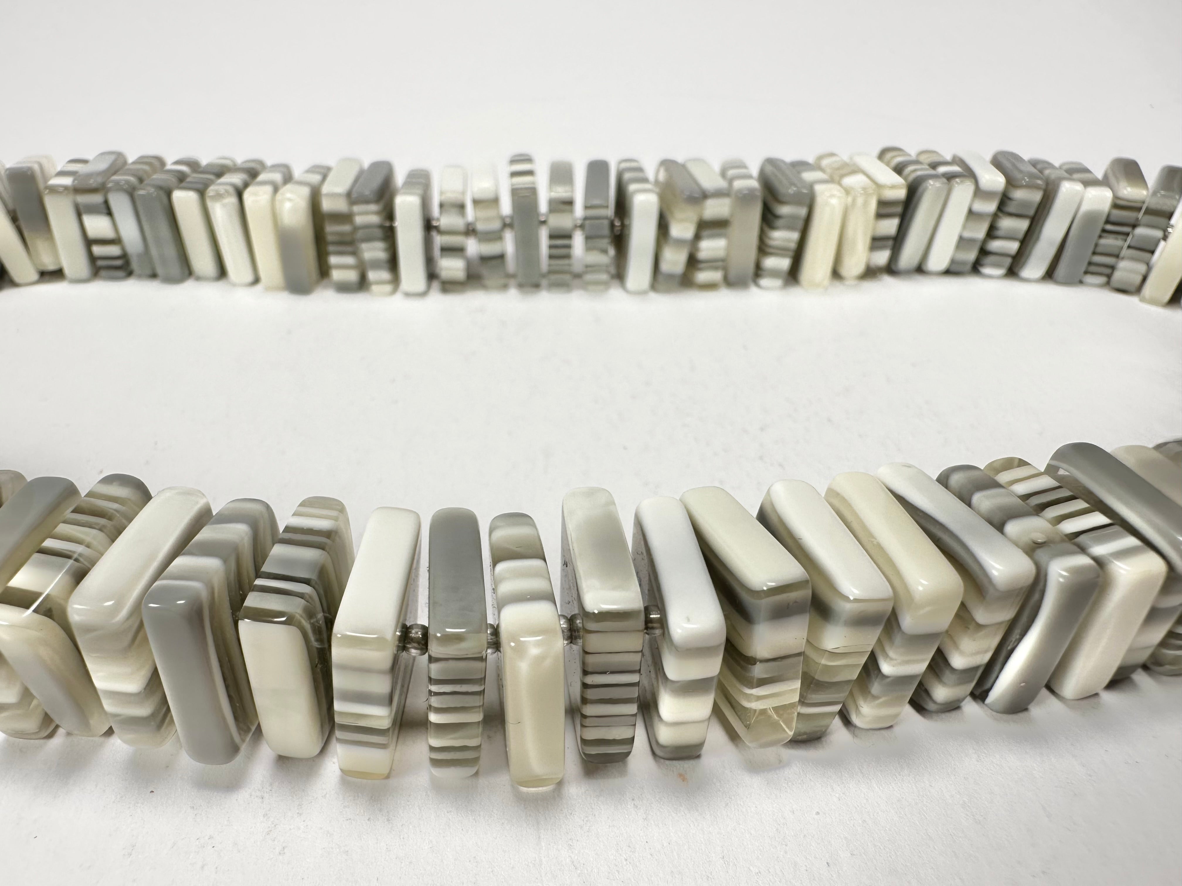 Jackie Brazil "Patricia" Liquorice Squares & Beads Spring Cream Mix 55cm Necklace ( N0025 )