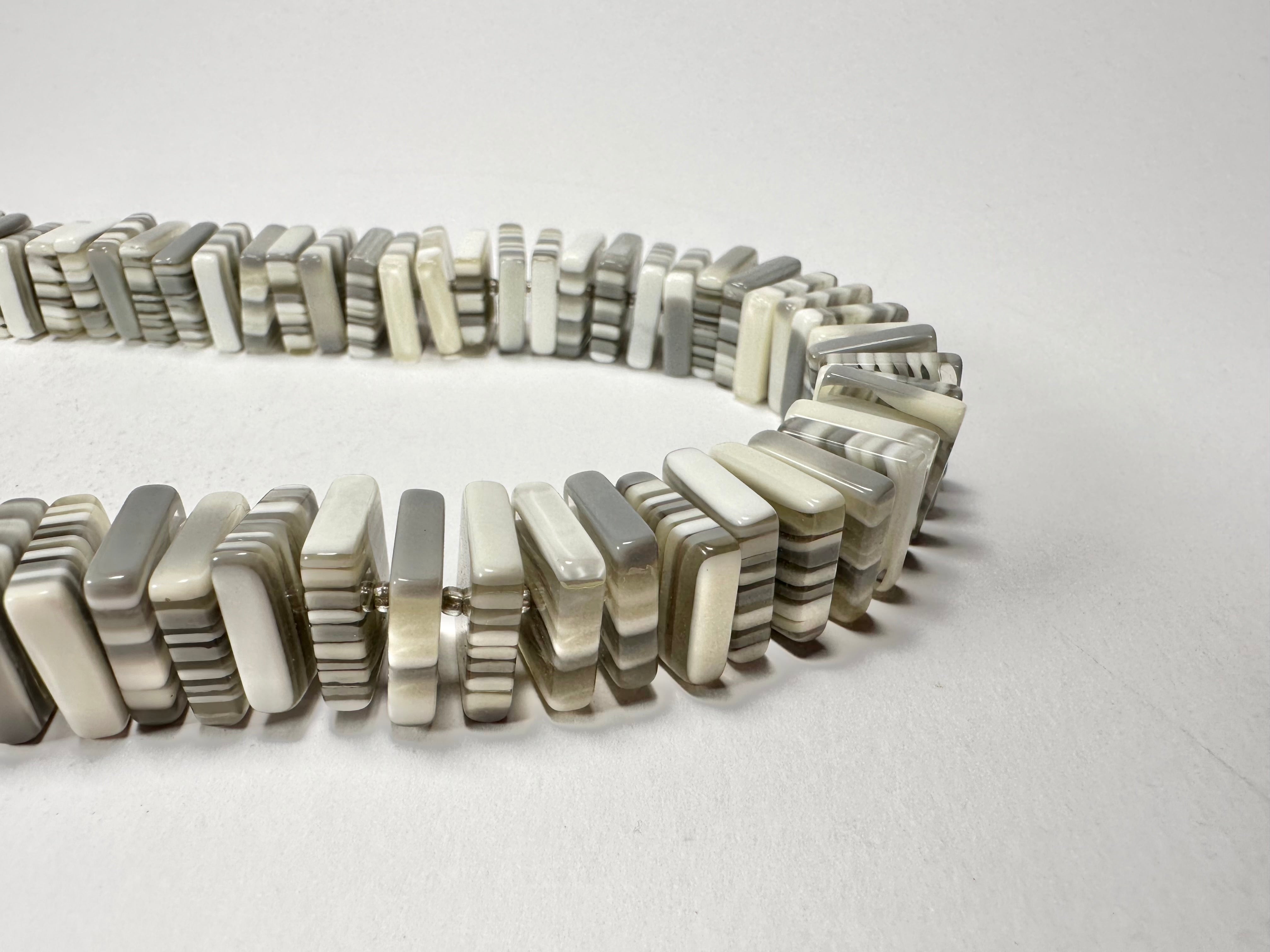 Jackie Brazil "Patricia" Liquorice Squares & Beads Spring Cream Mix 55cm Necklace ( N0025 )