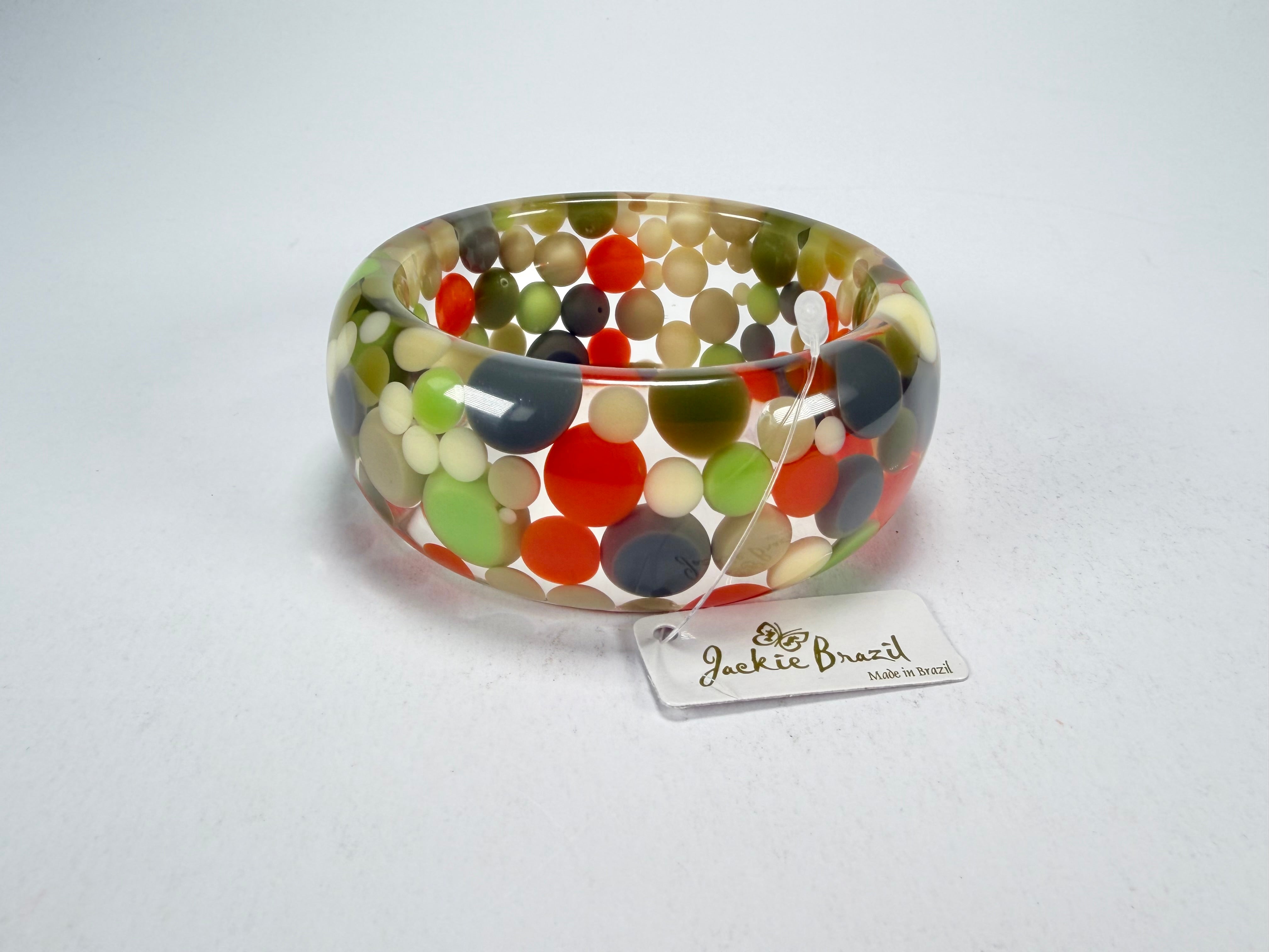 Jackie Brazil "Petit Balls" Green Mix Spots Solid Round Resin 3.4cm Bangle ( B2520 )