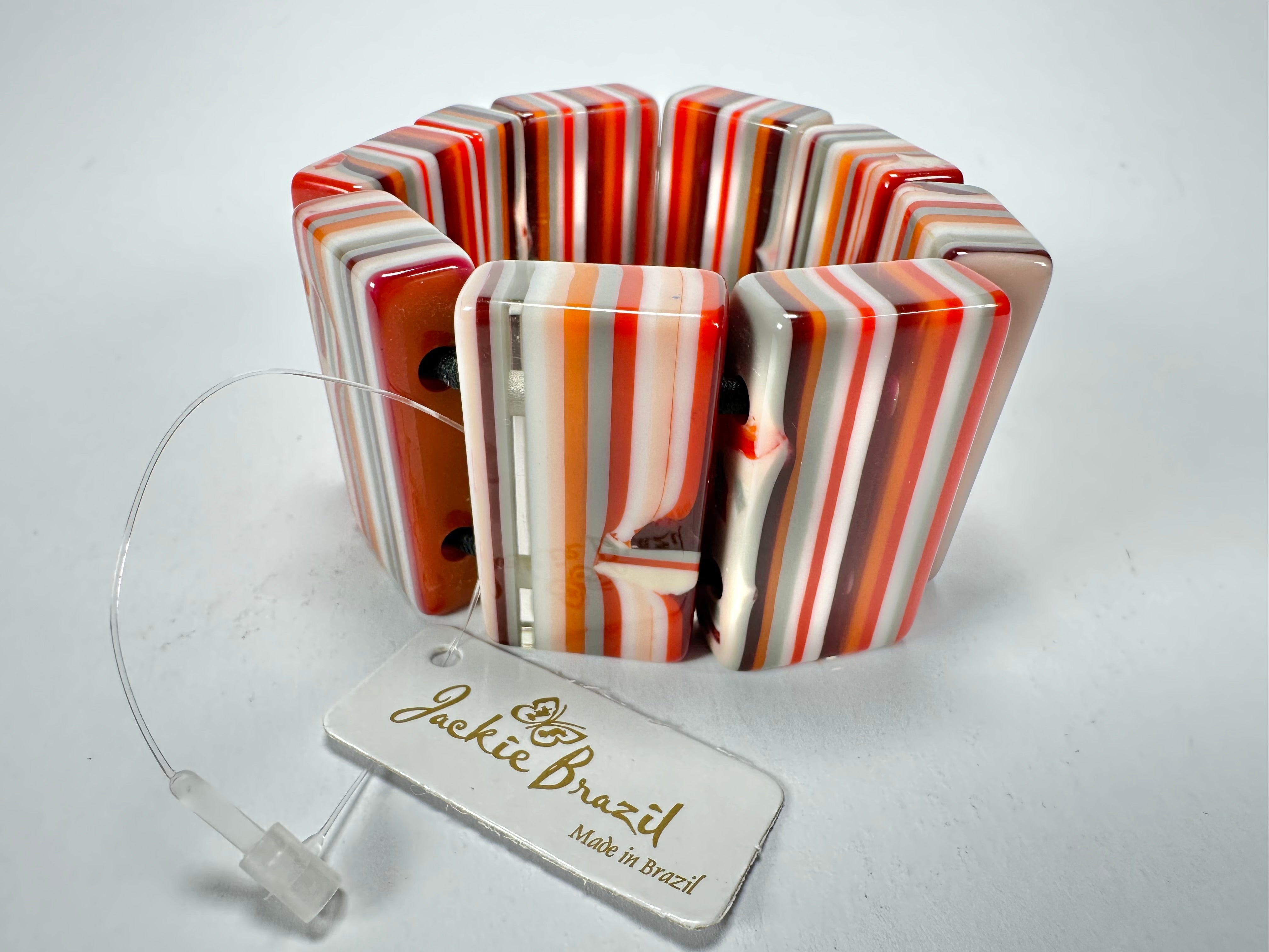 Jackie Brazil "Pop Art" Liquorice Orange Mix 8 Squares Elasticated Bracelet ( B0376 )