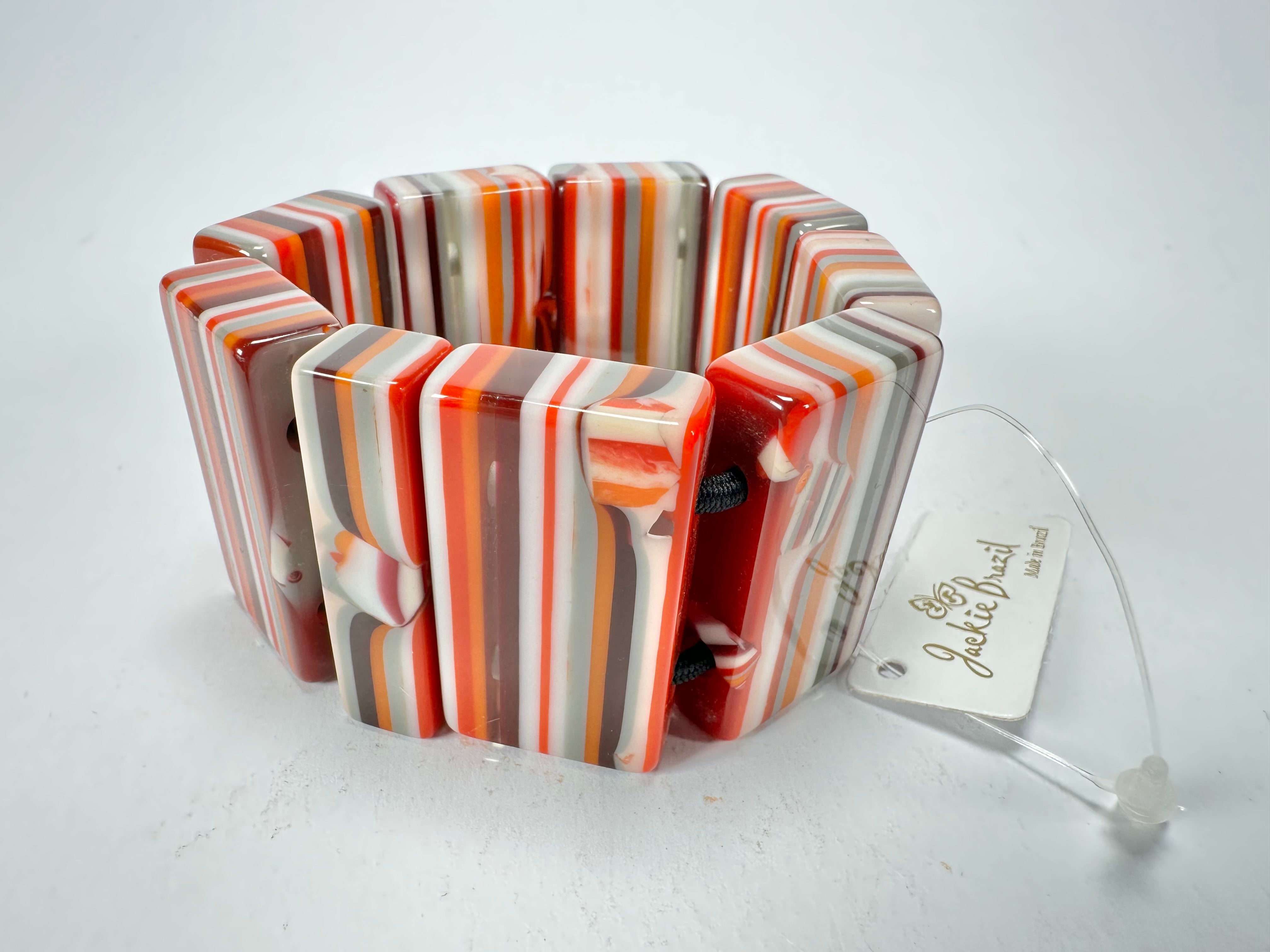 Jackie Brazil "Pop Art" Liquorice Orange Mix 8 Squares Elasticated Bracelet ( B0376 )