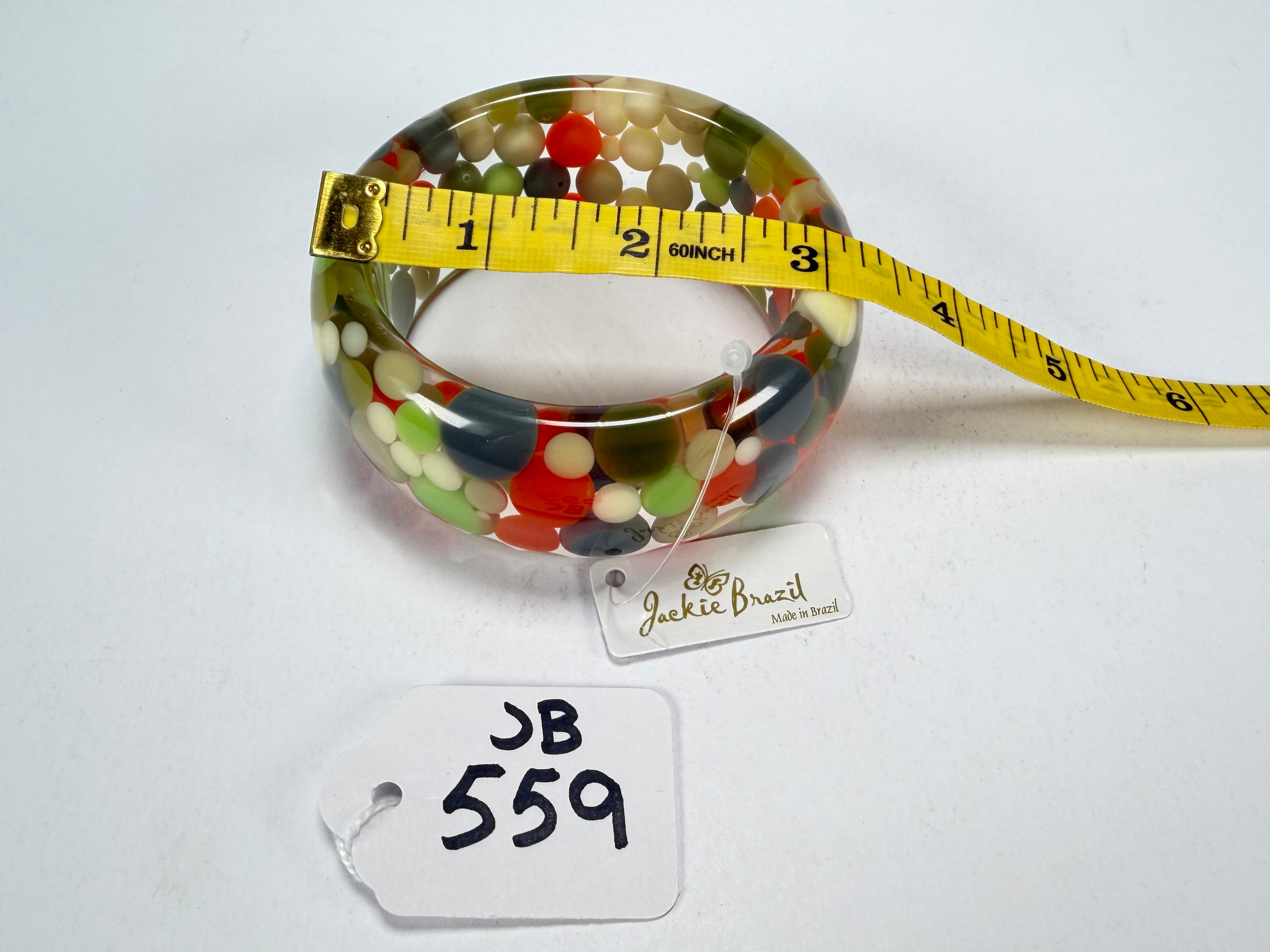 Jackie Brazil "Petit Balls" Green Mix Spots Solid Round Resin 3.4cm Bangle ( B2520 )