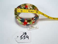 Jackie Brazil "Petit Balls" Green Mix Spots Solid Round Resin 3.4cm Bangle ( B2520 )