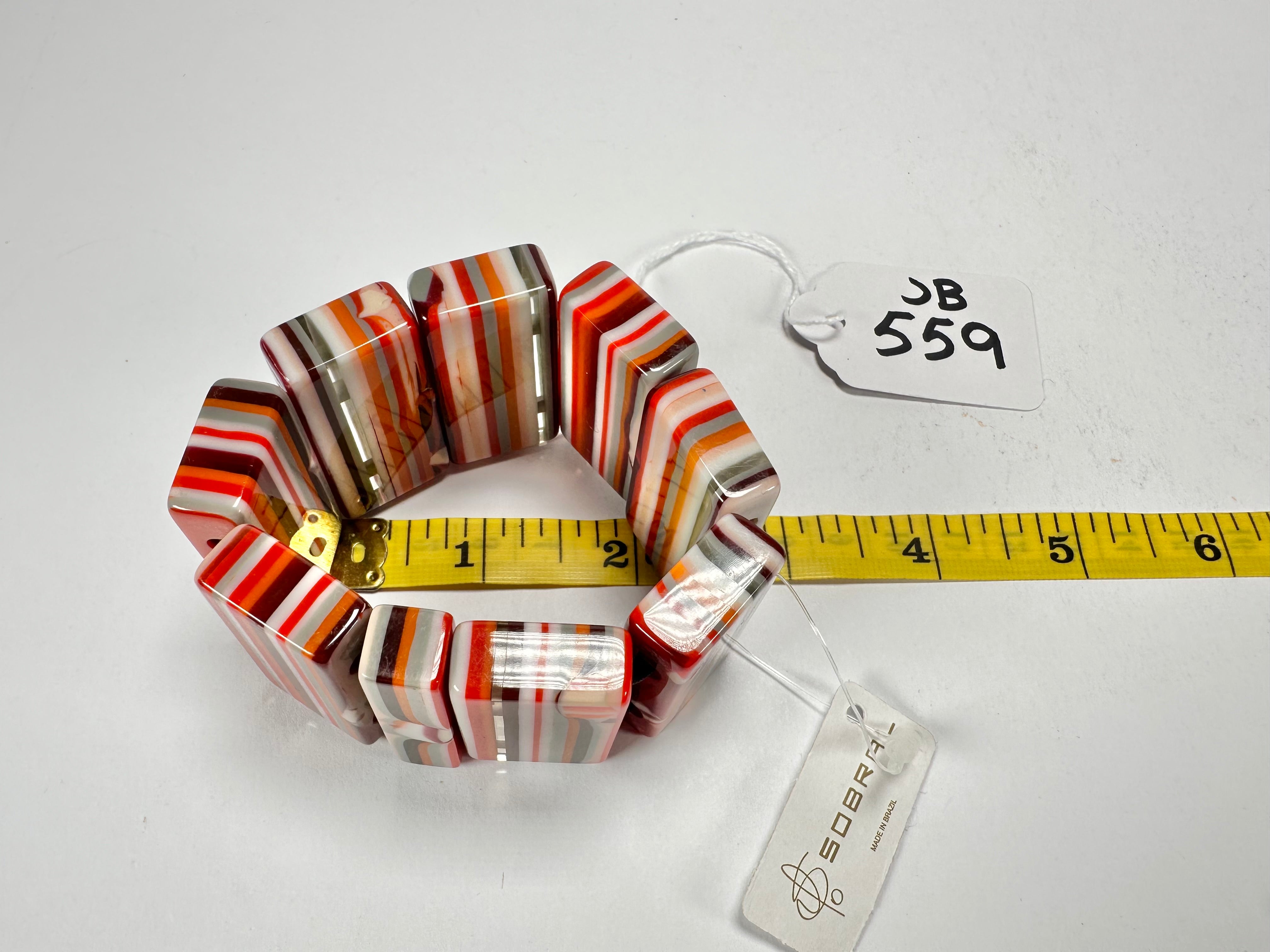 Jackie Brazil "Pop Art" Liquorice Orange Mix 8 Squares Elasticated Bracelet ( B0376 )