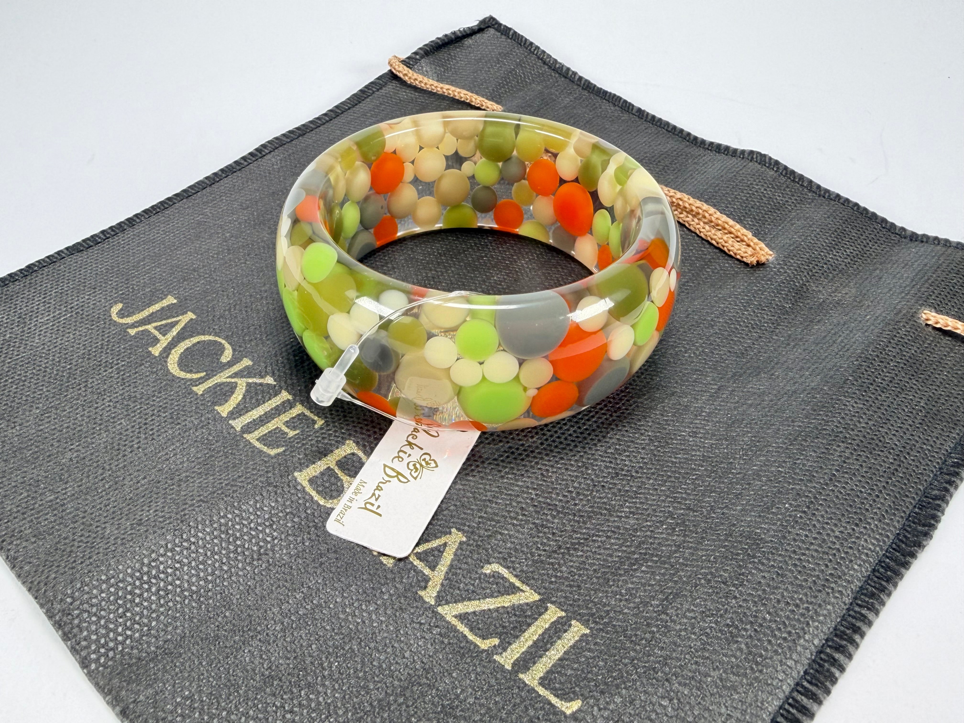 Jackie Brazil "Petit Balls" Green Mix Spots Solid Round Resin 3.4cm Bangle ( B2520 )