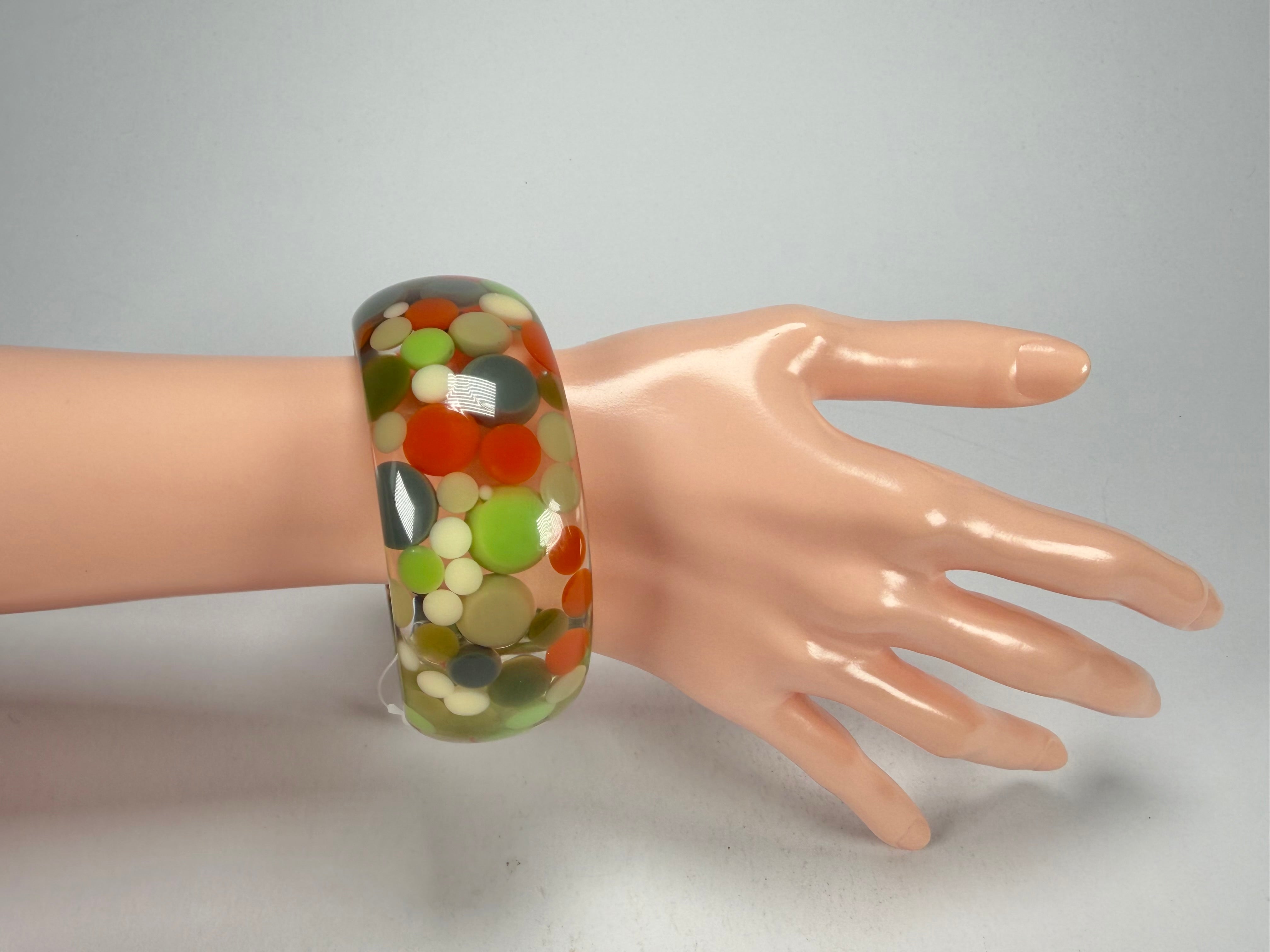 Jackie Brazil "Petit Balls" Green Mix Spots Solid Round Resin 3.4cm Bangle ( B2520 )