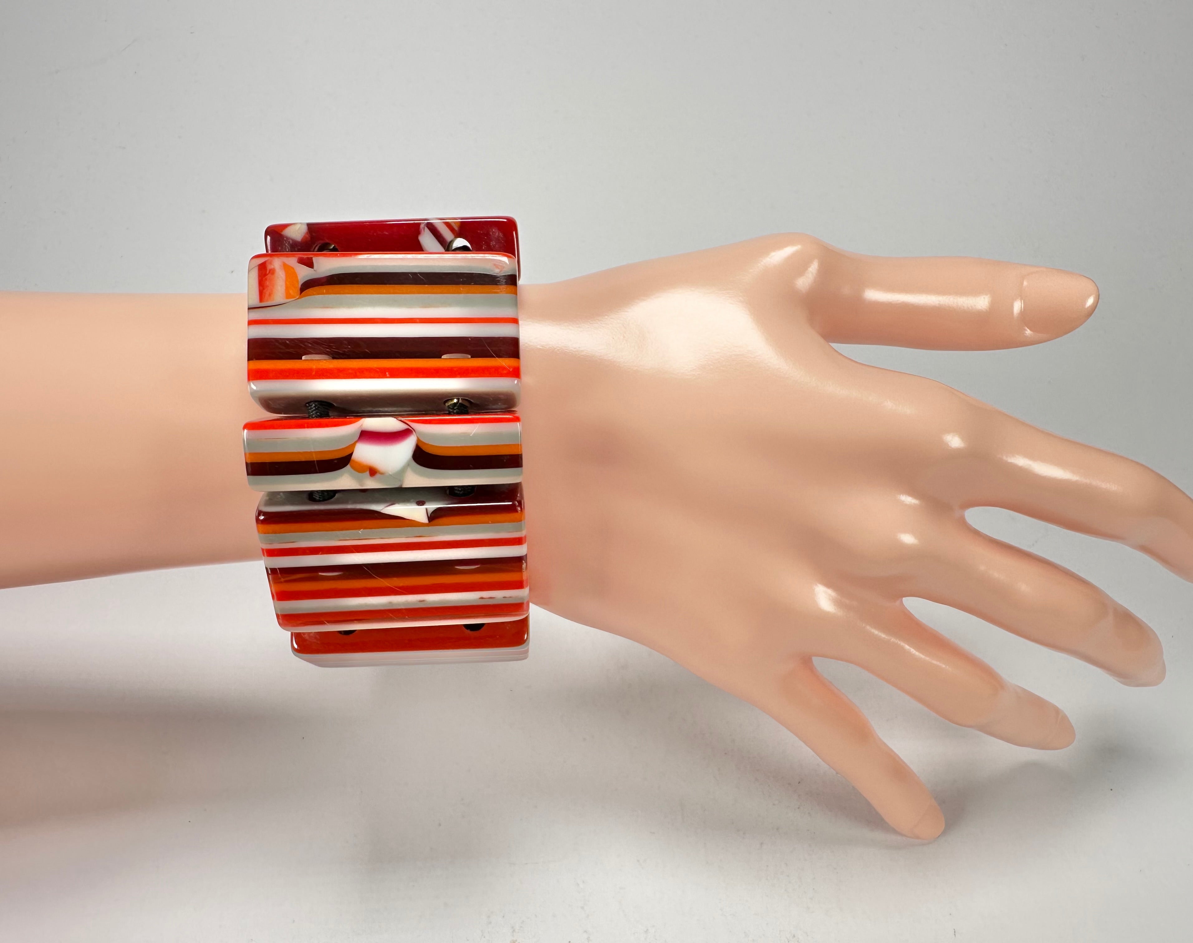 Jackie Brazil "Pop Art" Liquorice Orange Mix 8 Squares Elasticated Bracelet ( B0376 )