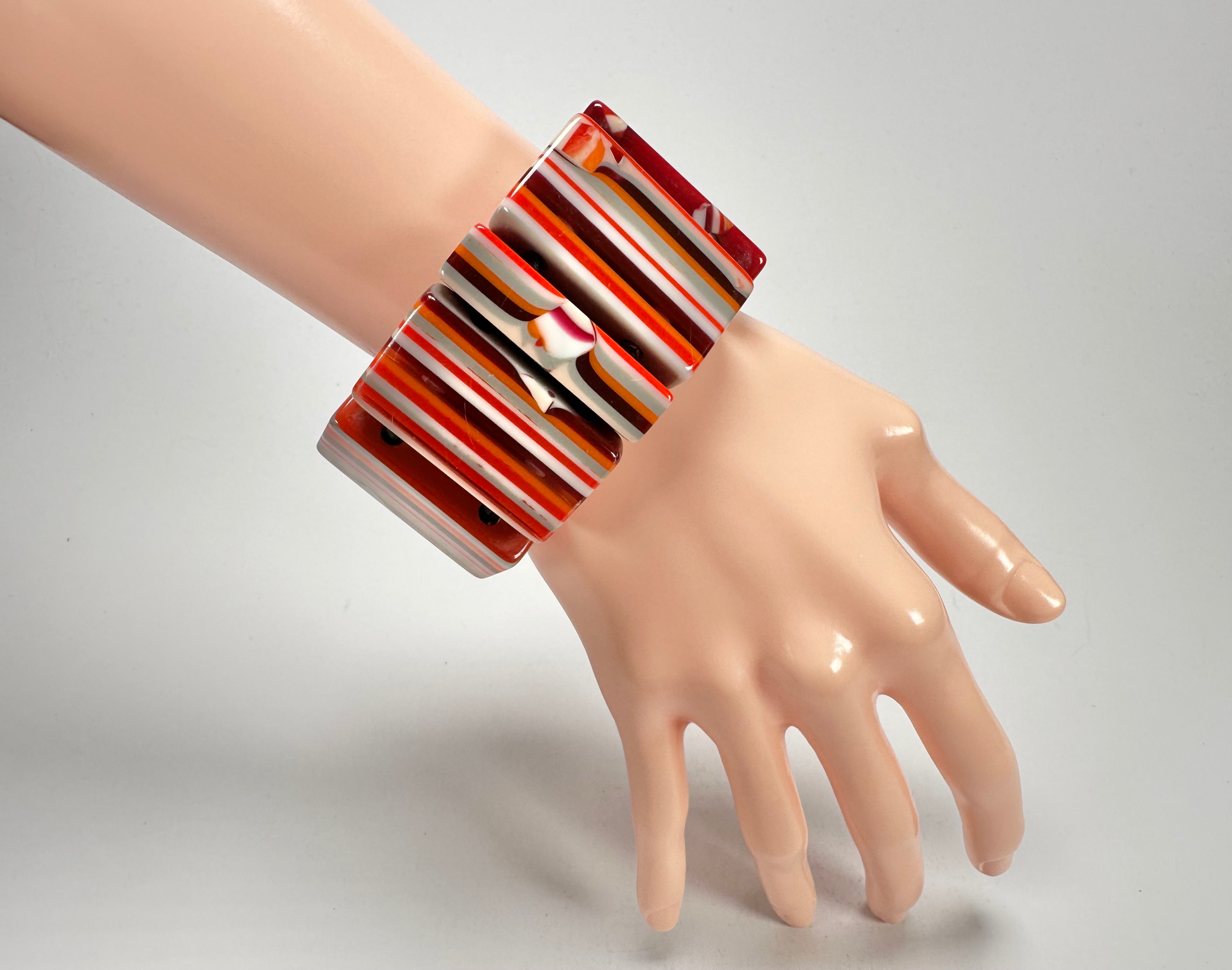 Jackie Brazil "Pop Art" Liquorice Orange Mix 8 Squares Elasticated Bracelet ( B0376 )