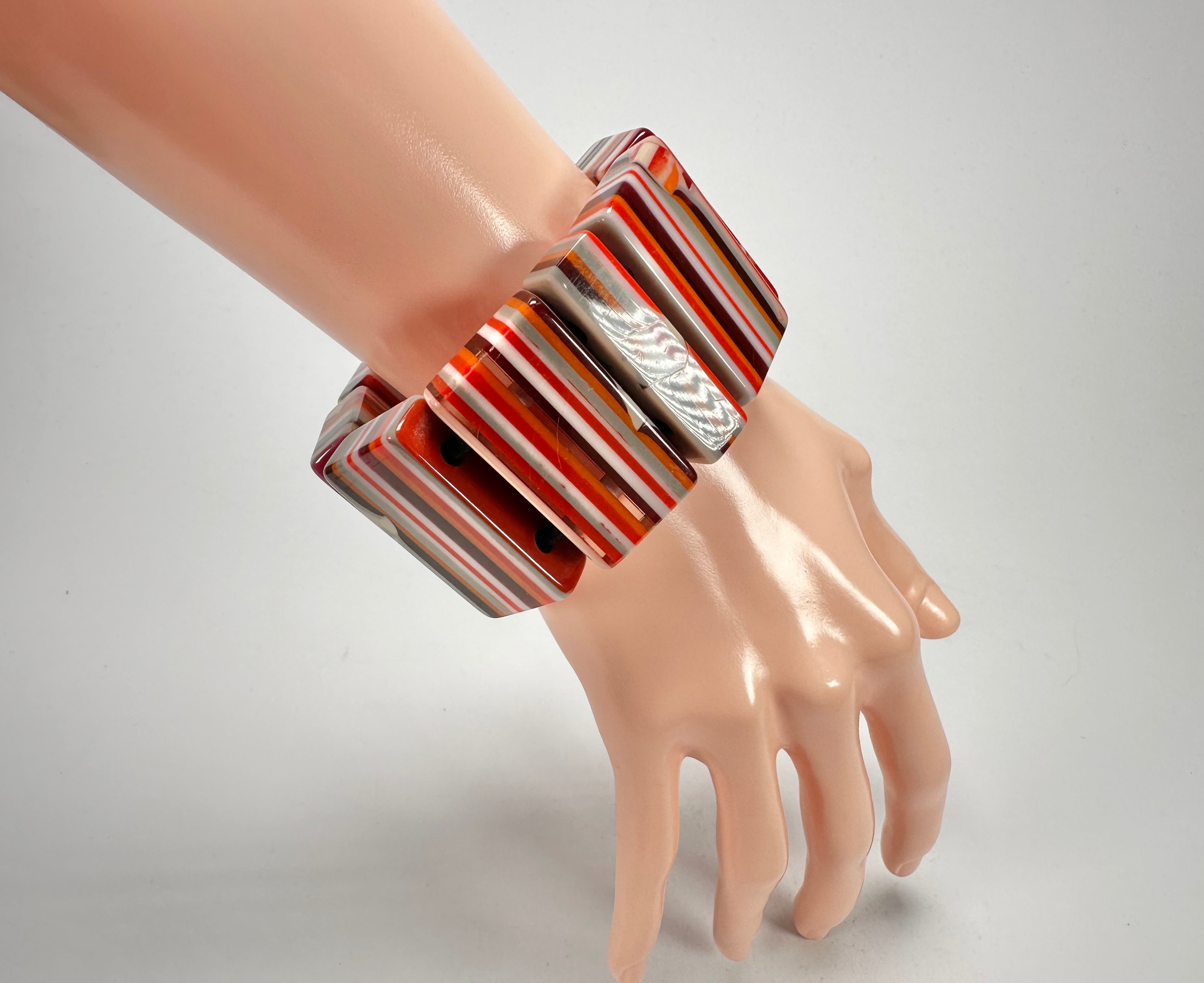 Jackie Brazil "Pop Art" Liquorice Orange Mix 8 Squares Elasticated Bracelet ( B0376 )