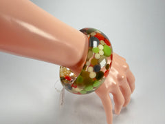 Jackie Brazil "Petit Balls" Green Mix Spots Solid Round Resin 3.4cm Bangle ( B2520 )