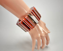 Jackie Brazil "Pop Art" Liquorice Orange Mix 8 Squares Elasticated Bracelet ( B0376 )