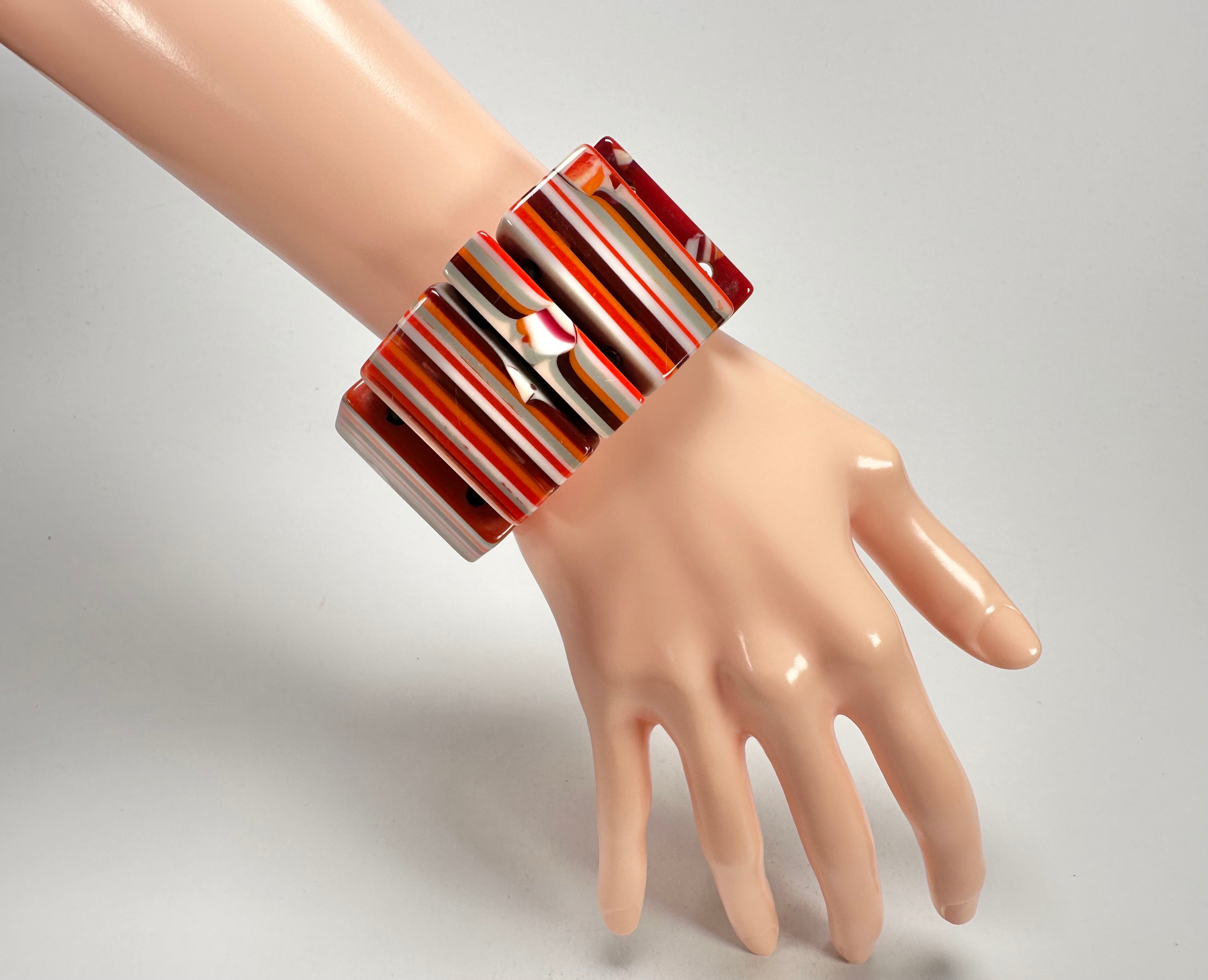 Jackie Brazil "Pop Art" Liquorice Orange Mix 8 Squares Elasticated Bracelet ( B0376 )