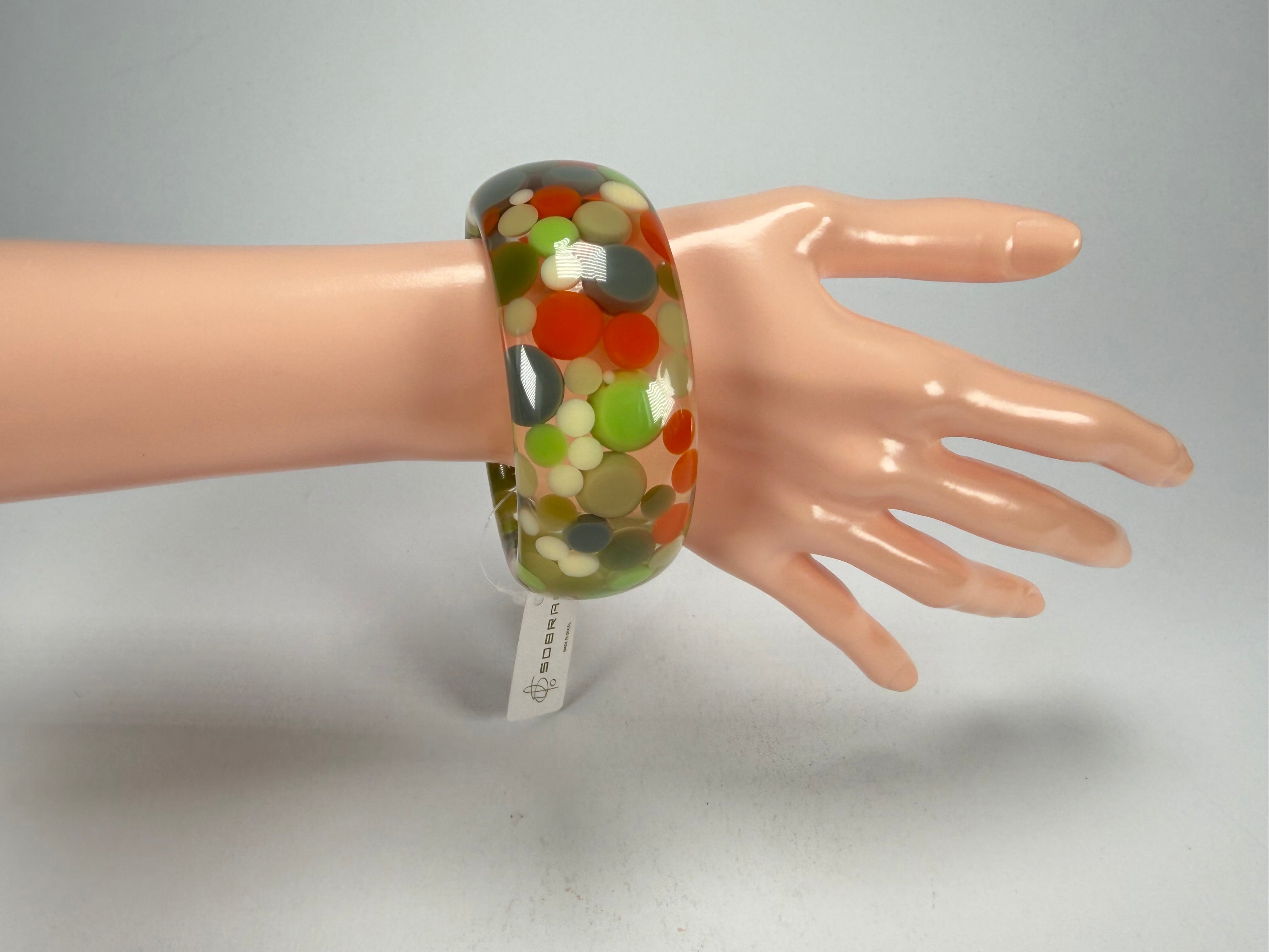 Jackie Brazil "Petit Balls" Green Mix Spots Solid Round Resin 3.4cm Bangle ( B2520 )