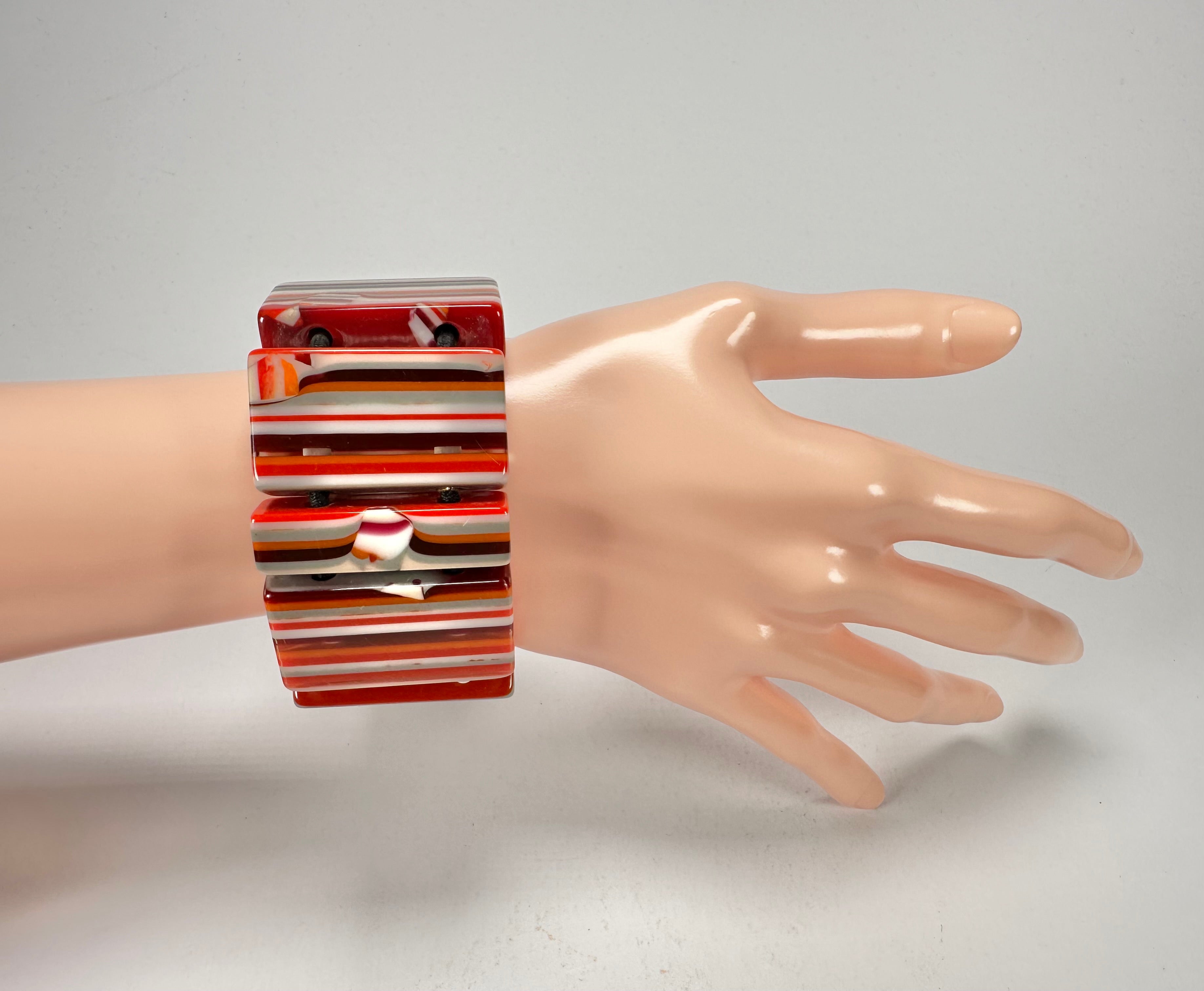 Jackie Brazil "Pop Art" Liquorice Orange Mix 8 Squares Elasticated Bracelet ( B0376 )